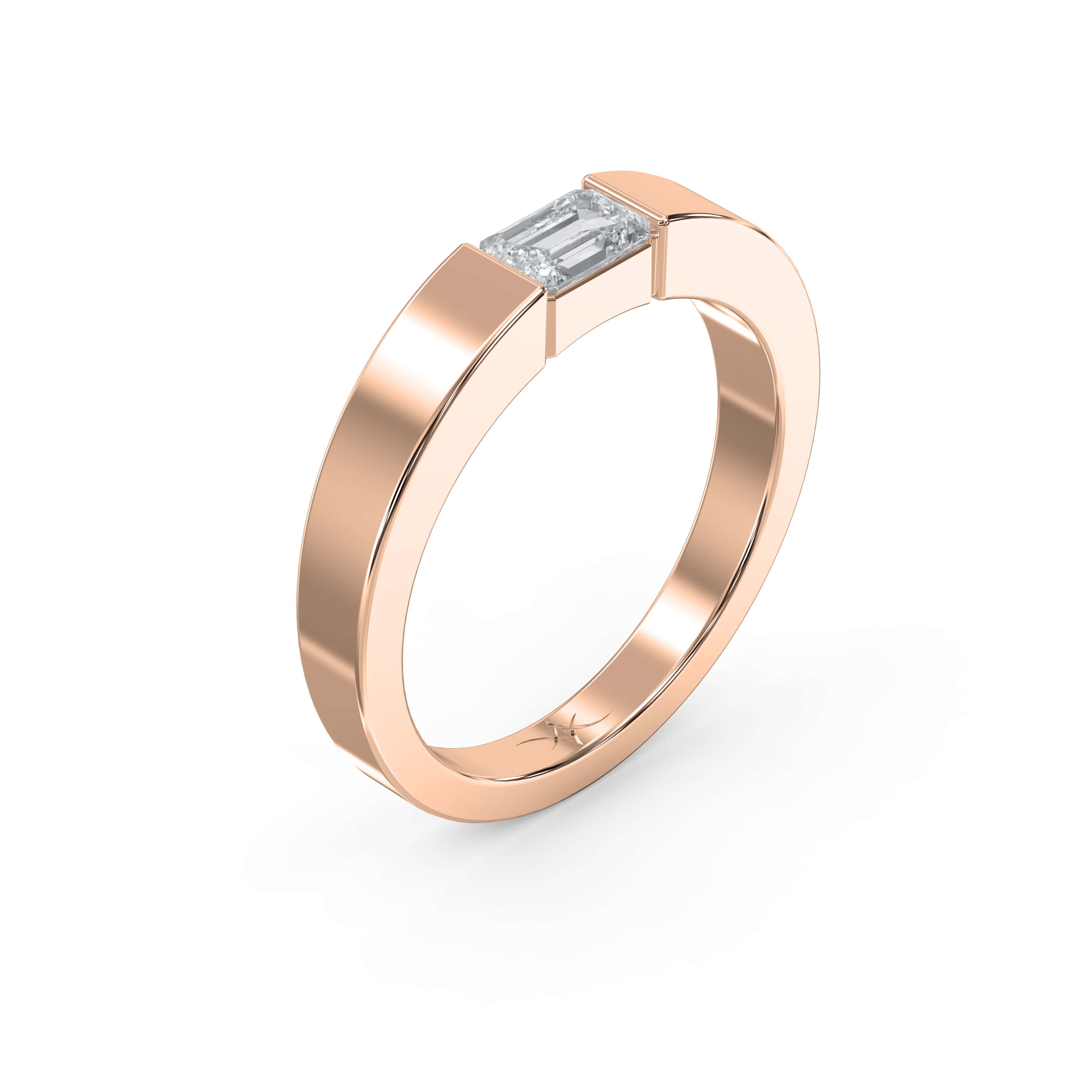 Flat Promise Ring with Emerald Cut Lab-Grown & Natural Diamond for Men