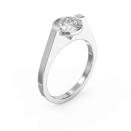 Customizable Half Bezel Solitaire Engagement Ring – Lab Grown or Natural Diamond