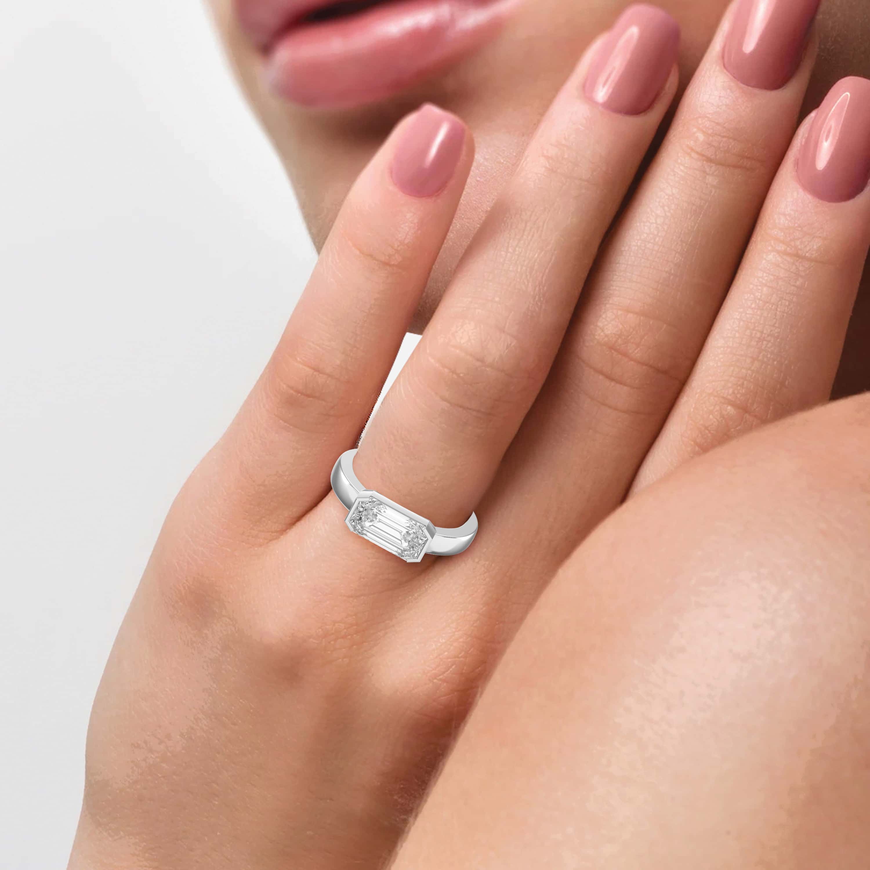 Bar Channel Setting Emerald Shape Diamond Ring – Lab Grown or Natural Diamonds