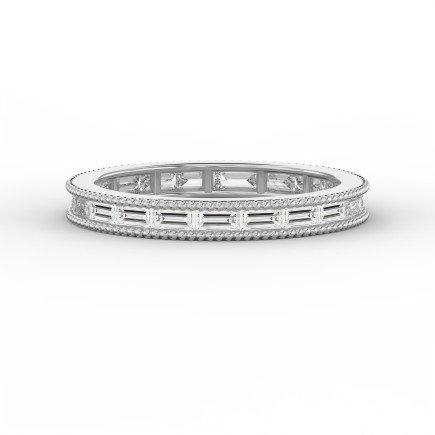 Diamond Band Ring – Alternating Baguette  Cut Diamonds with Milgrain Detailing | Elegant Wedding & Anniversary Ring | Luxury Fine Jewelry Gift