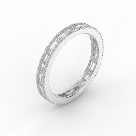Diamond Band Ring – Alternating Baguette  Cut Diamonds with Milgrain Detailing | Elegant Wedding & Anniversary Ring | Luxury Fine Jewelry Gift