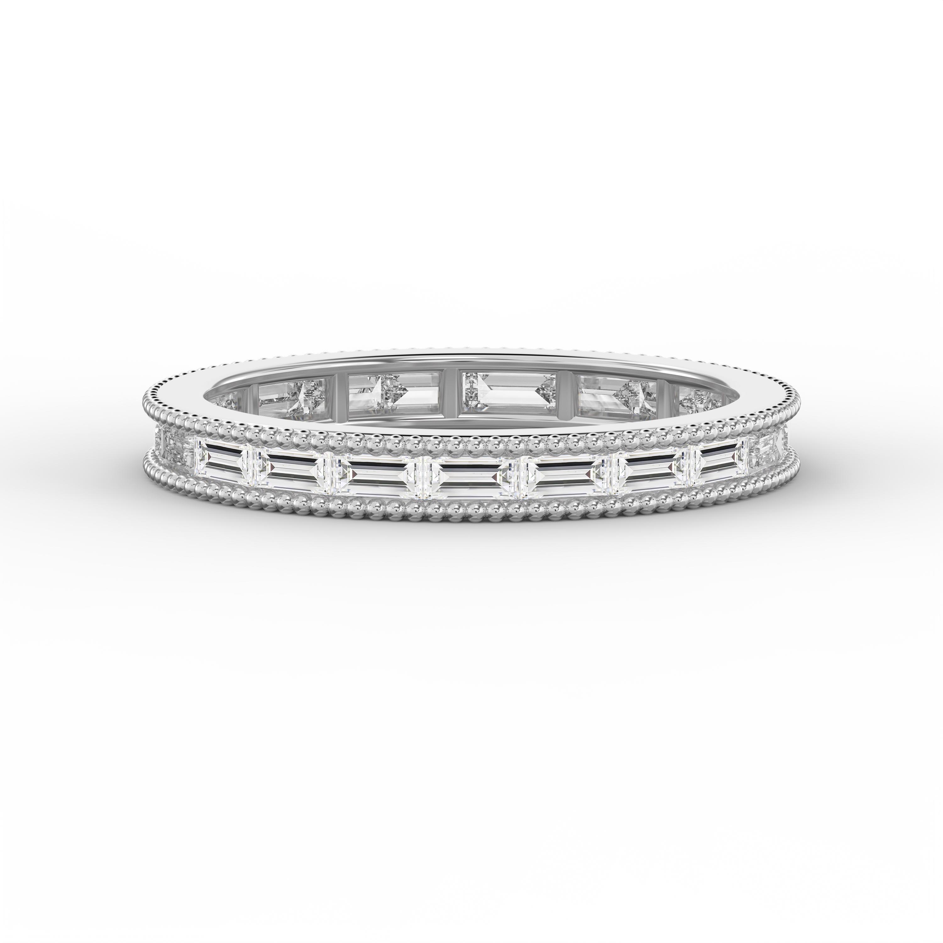 Diamond Band Ring – Alternating Baguette  Cut Diamonds with Milgrain Detailing | Elegant Wedding & Anniversary Ring | Luxury Fine Jewelry Gift
