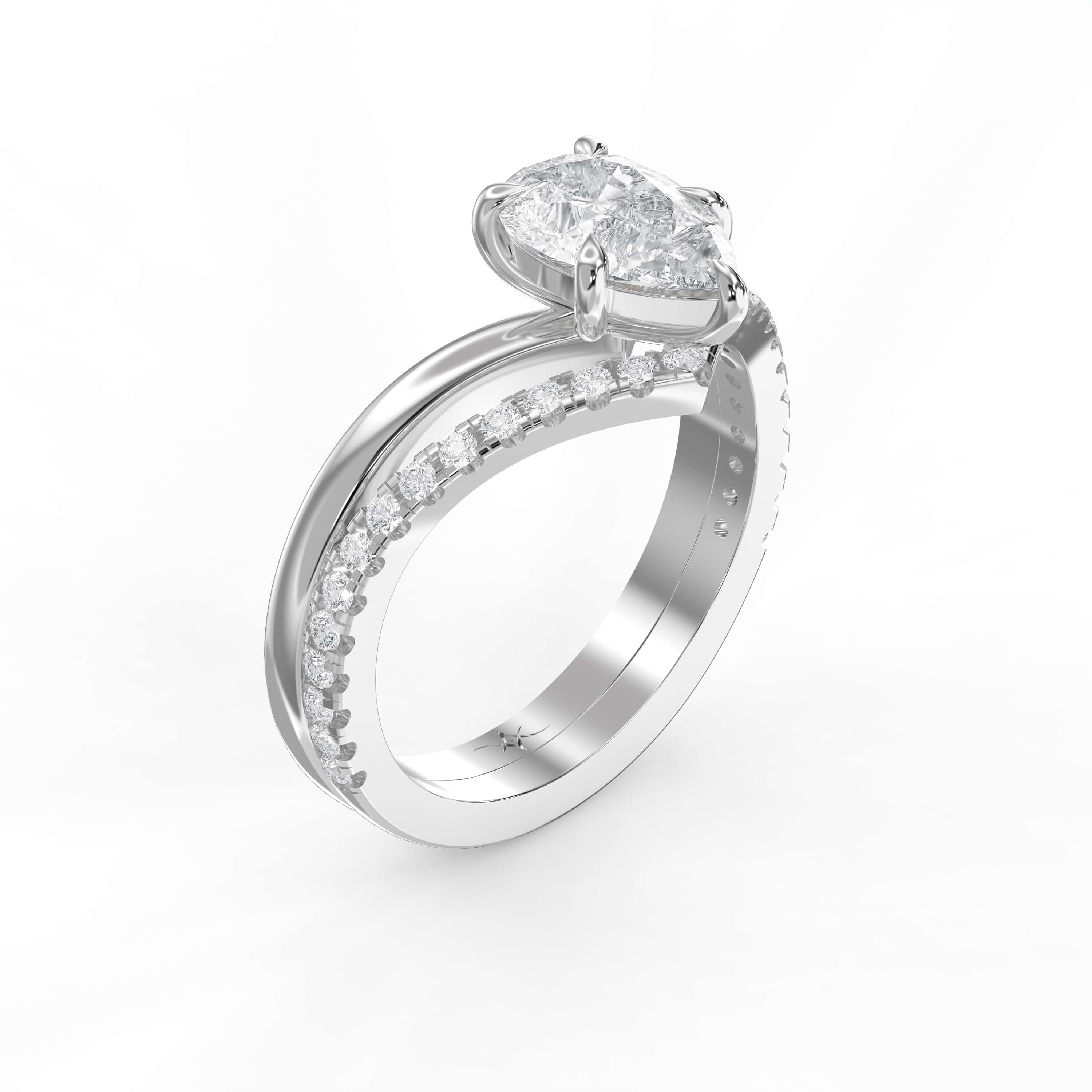 Master Stone Pear Shape Ring with Round Side Diamonds