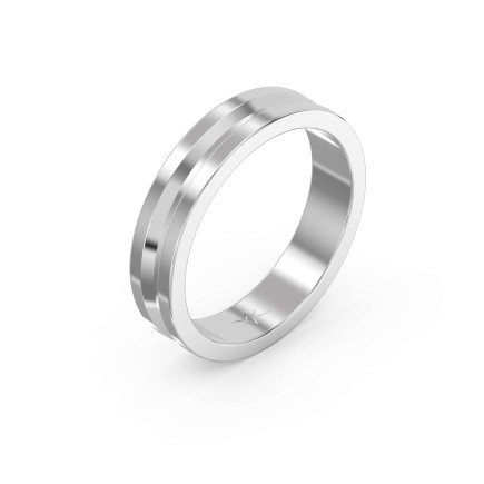 Bullnose Groove Pattern Flat Wedding Ring Bold Lines, Timeless Strength — A Gold Engagement Band for Men