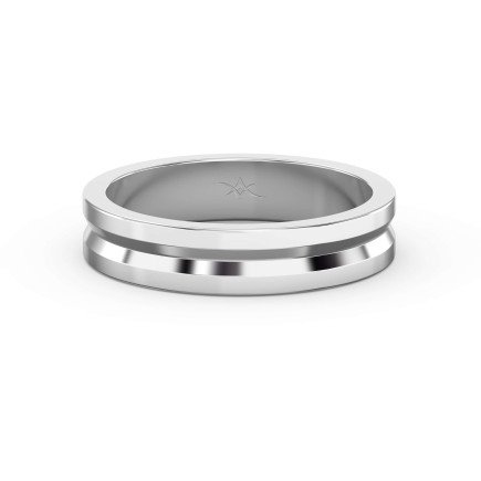 Bullnose Groove Pattern Flat Wedding Ring Bold Lines, Timeless Strength — A Gold Engagement Band for Men