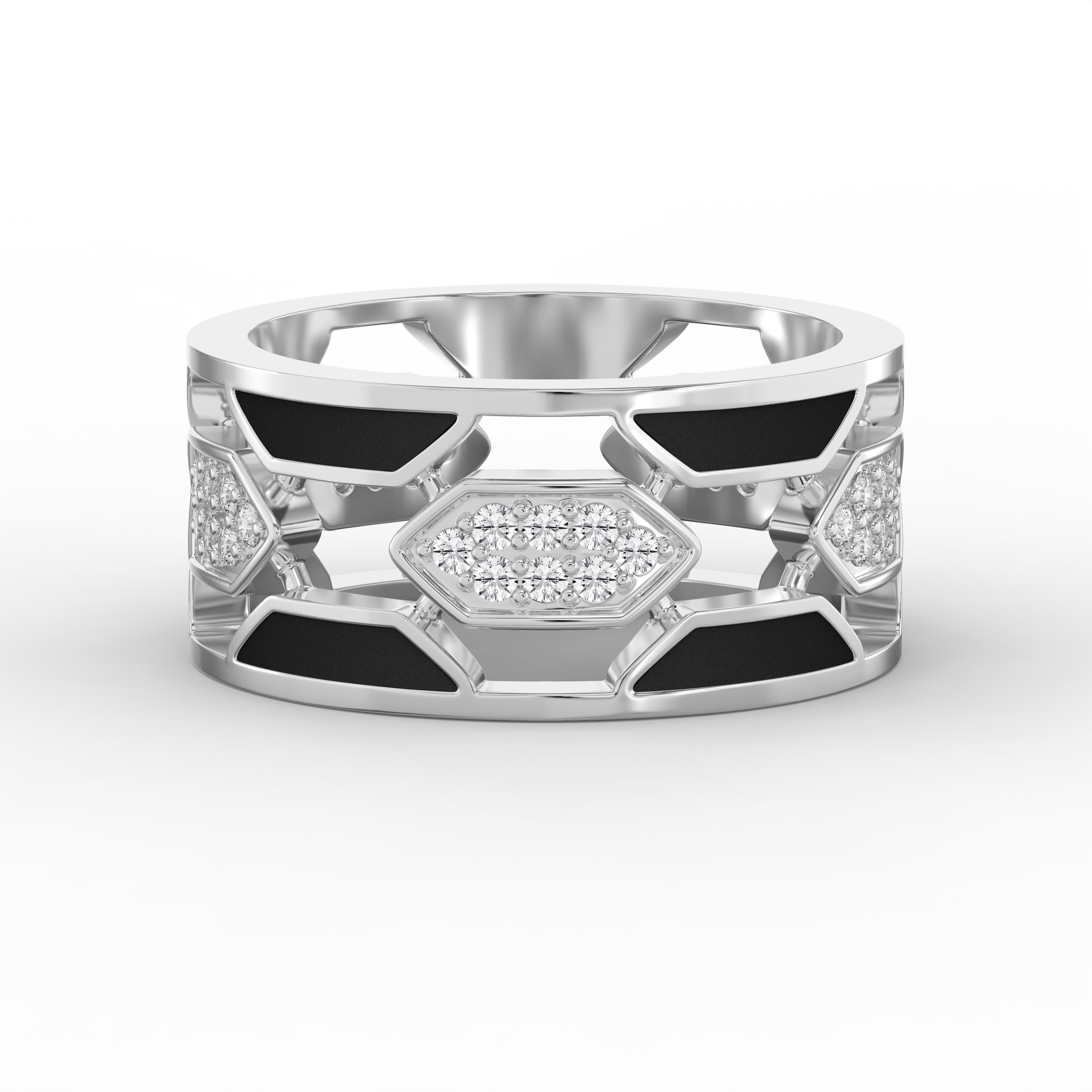 Geometric Diamond Cluster Band Ring with Black Enamel – Bold Modern Lab-Grown & Natural Diamond Ring