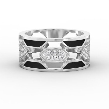 Geometric Diamond Cluster Band Ring with Black Enamel – Bold Modern Lab-Grown & Natural Diamond Ring