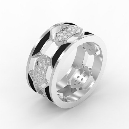 Geometric Diamond Cluster Band Ring with Black Enamel – Bold Modern Lab-Grown & Natural Diamond Ring