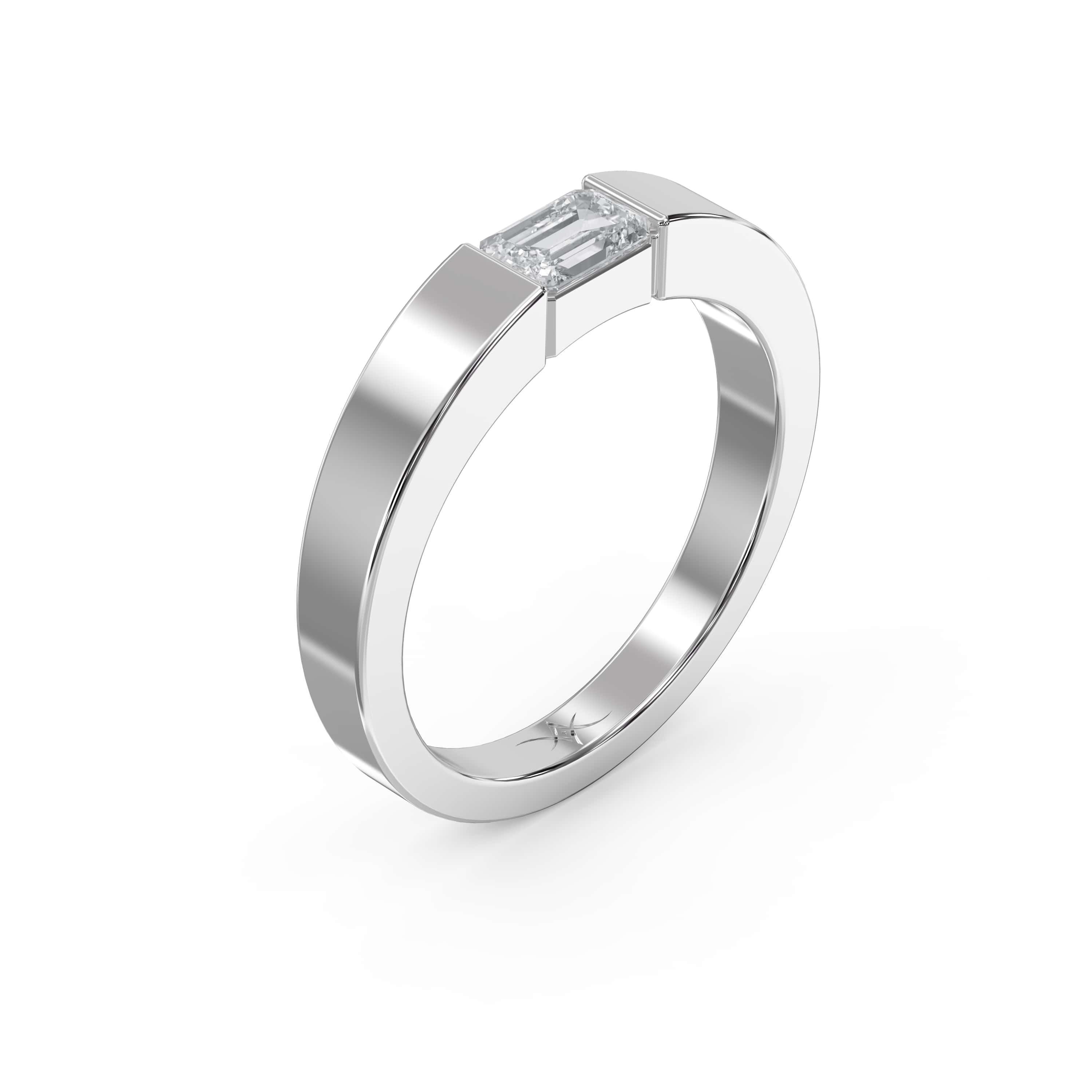 Flat Promise Ring with Emerald Cut Lab-Grown & Natural Diamond for Men