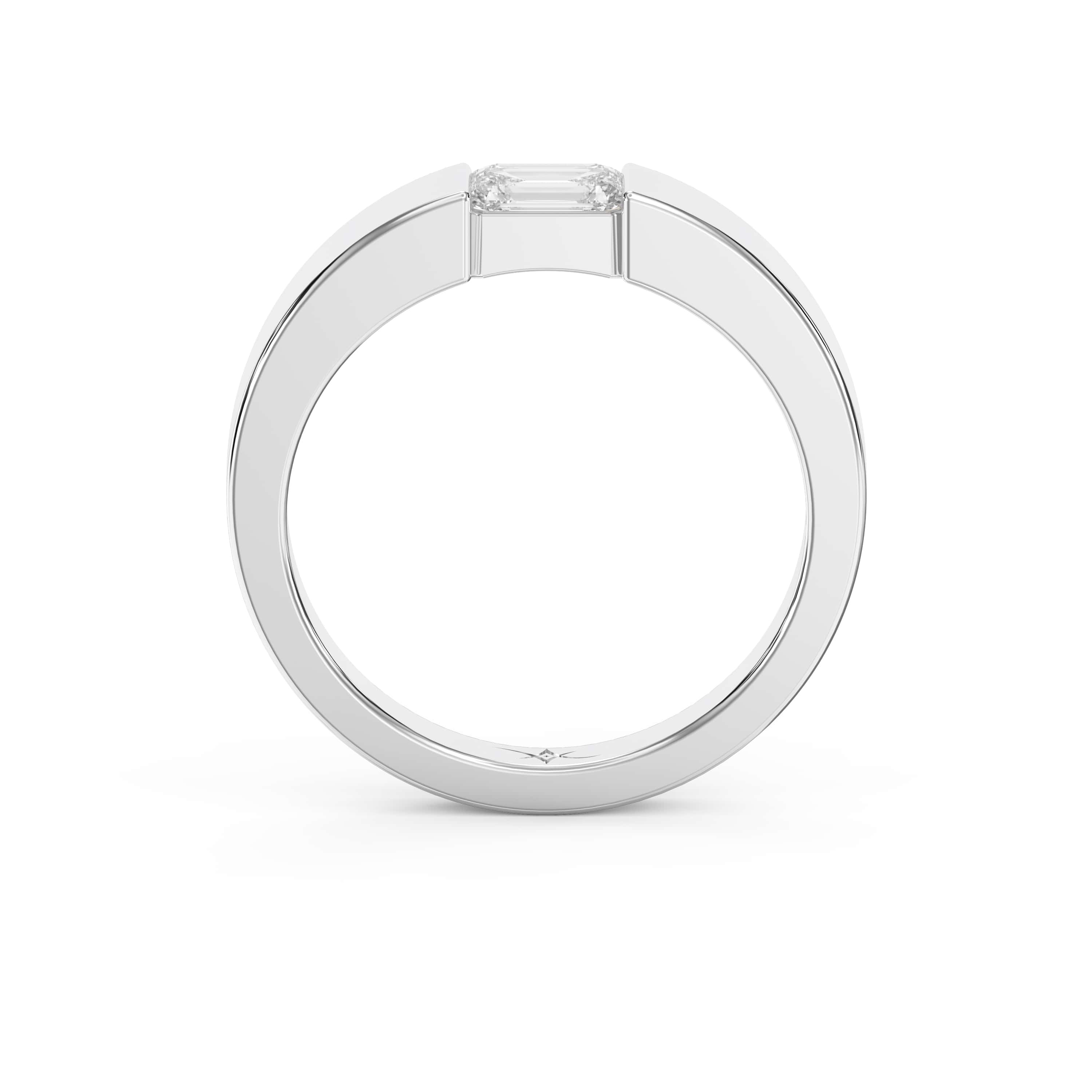 Flat Promise Ring with Emerald Cut Lab-Grown & Natural Diamond for Men