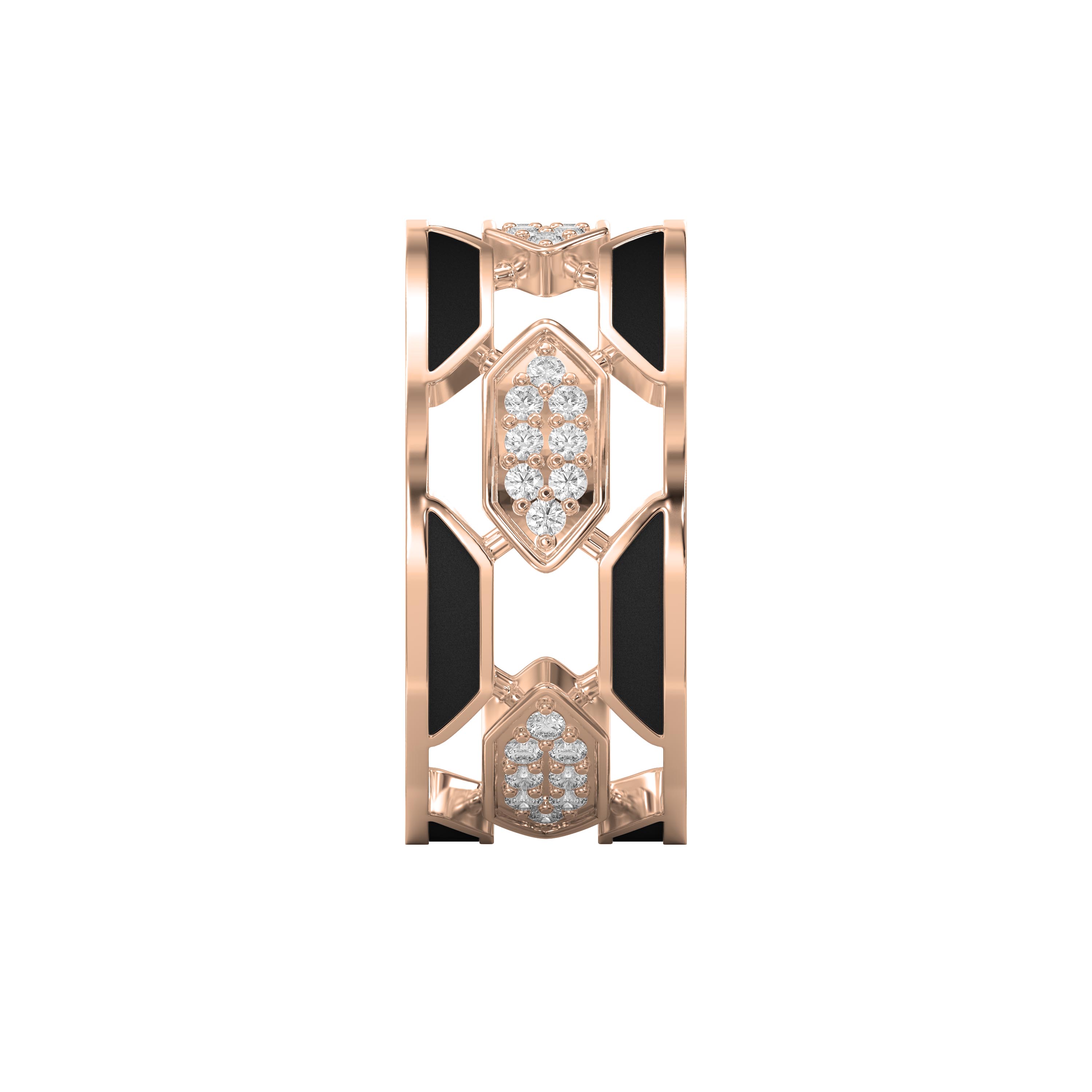 Geometric Diamond Cluster Band Ring with Black Enamel – Bold Modern Lab-Grown & Natural Diamond Ring