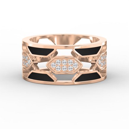 Geometric Diamond Cluster Band Ring with Black Enamel – Bold Modern Lab-Grown & Natural Diamond Ring