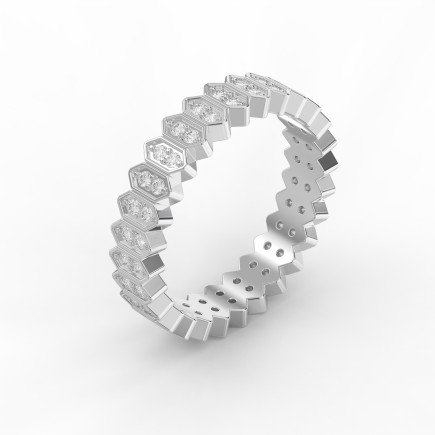 Eternal Hexagon  Round Shape Diamond Band – Marquise Motif Wedding Ring | Lab-Grown & Natural Diamonds