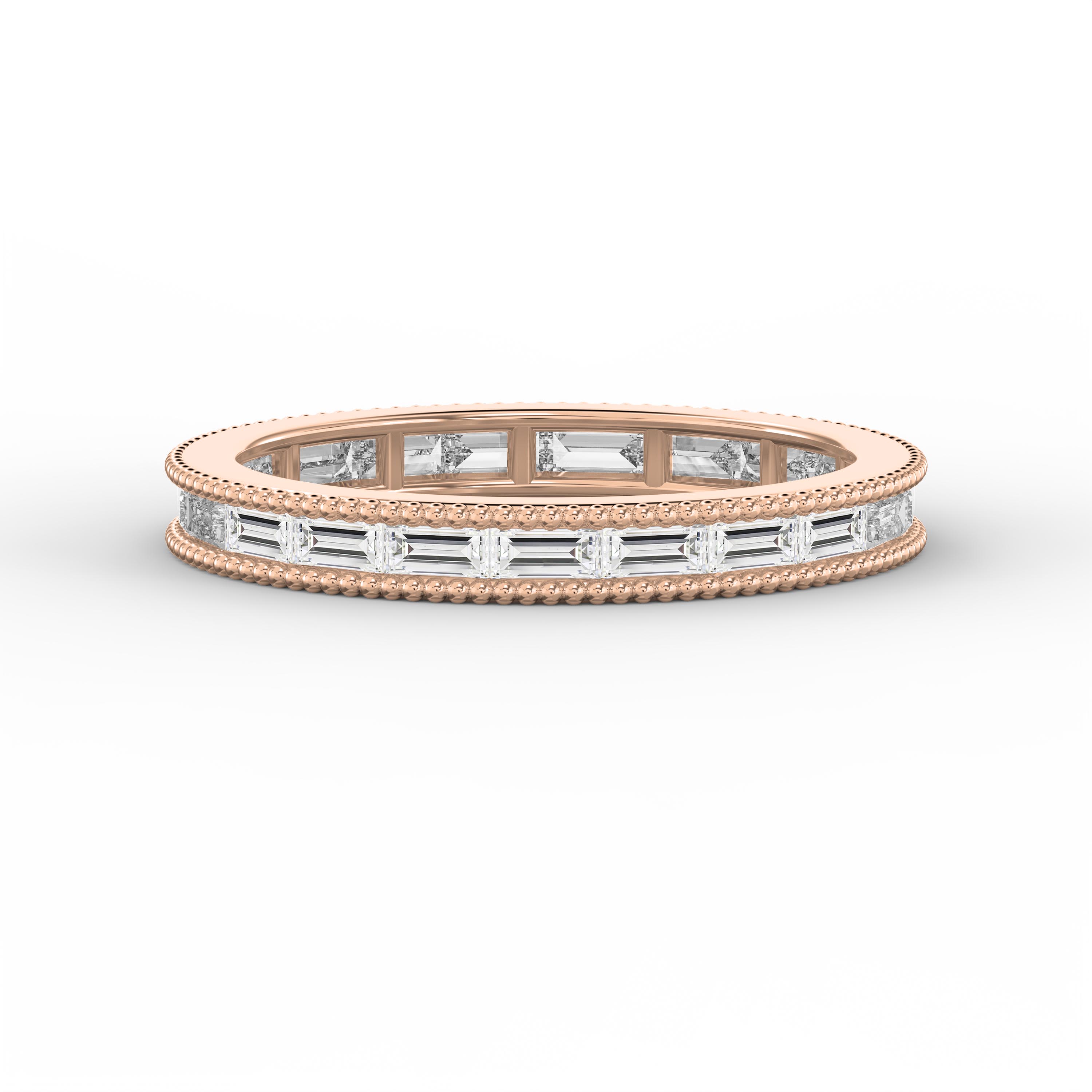 Diamond Band Ring – Alternating Baguette  Cut Diamonds with Milgrain Detailing | Elegant Wedding & Anniversary Ring | Luxury Fine Jewelry Gift