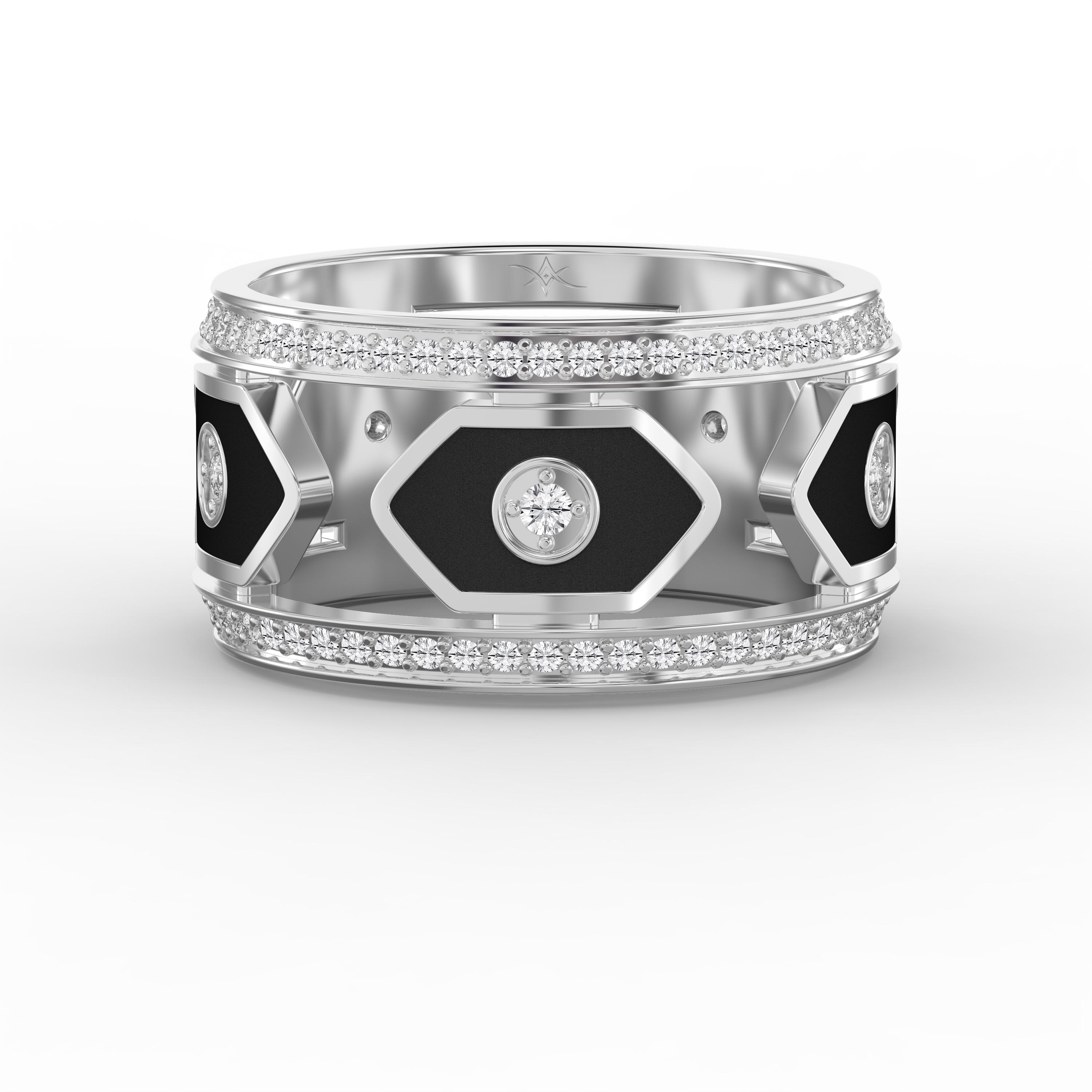 Wide Diamond Band with Black Enamel – Modern Statement Ring for  Women | Lab-Grown & Natural Diamonds