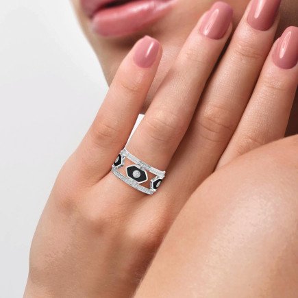 Wide Diamond Band with Black Enamel – Modern Statement Ring for  Women | Lab-Grown & Natural Diamonds