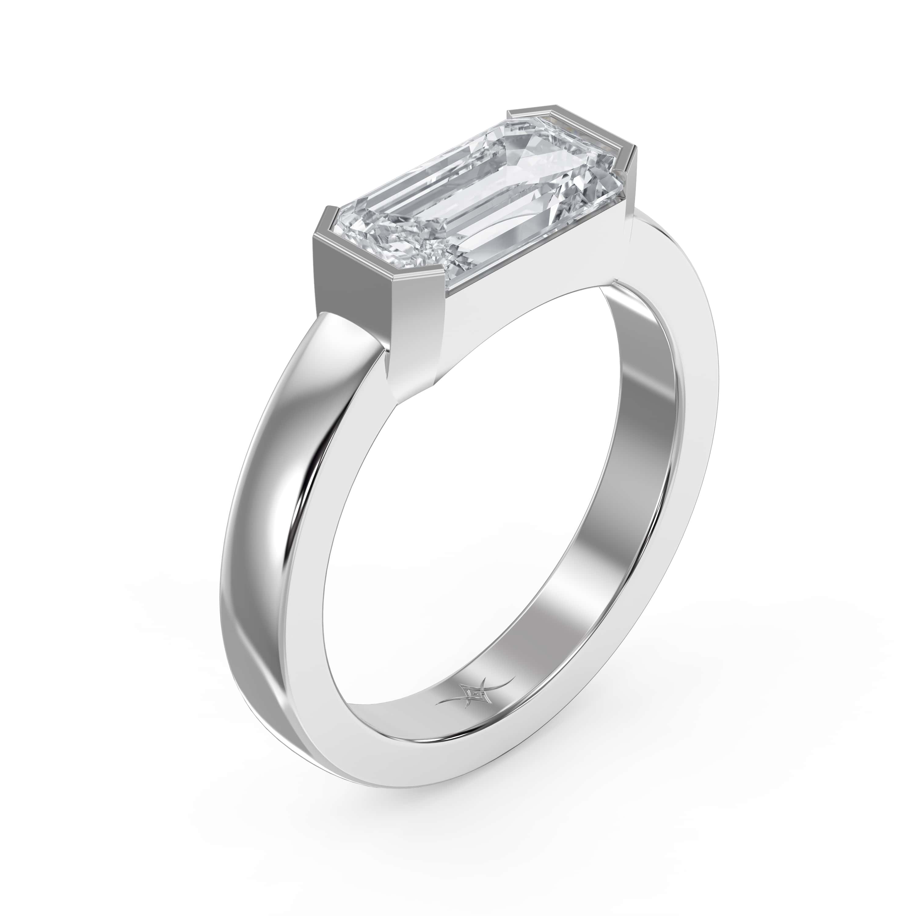 Bar Channel Setting Emerald Shape Diamond Ring – Lab Grown or Natural Diamonds