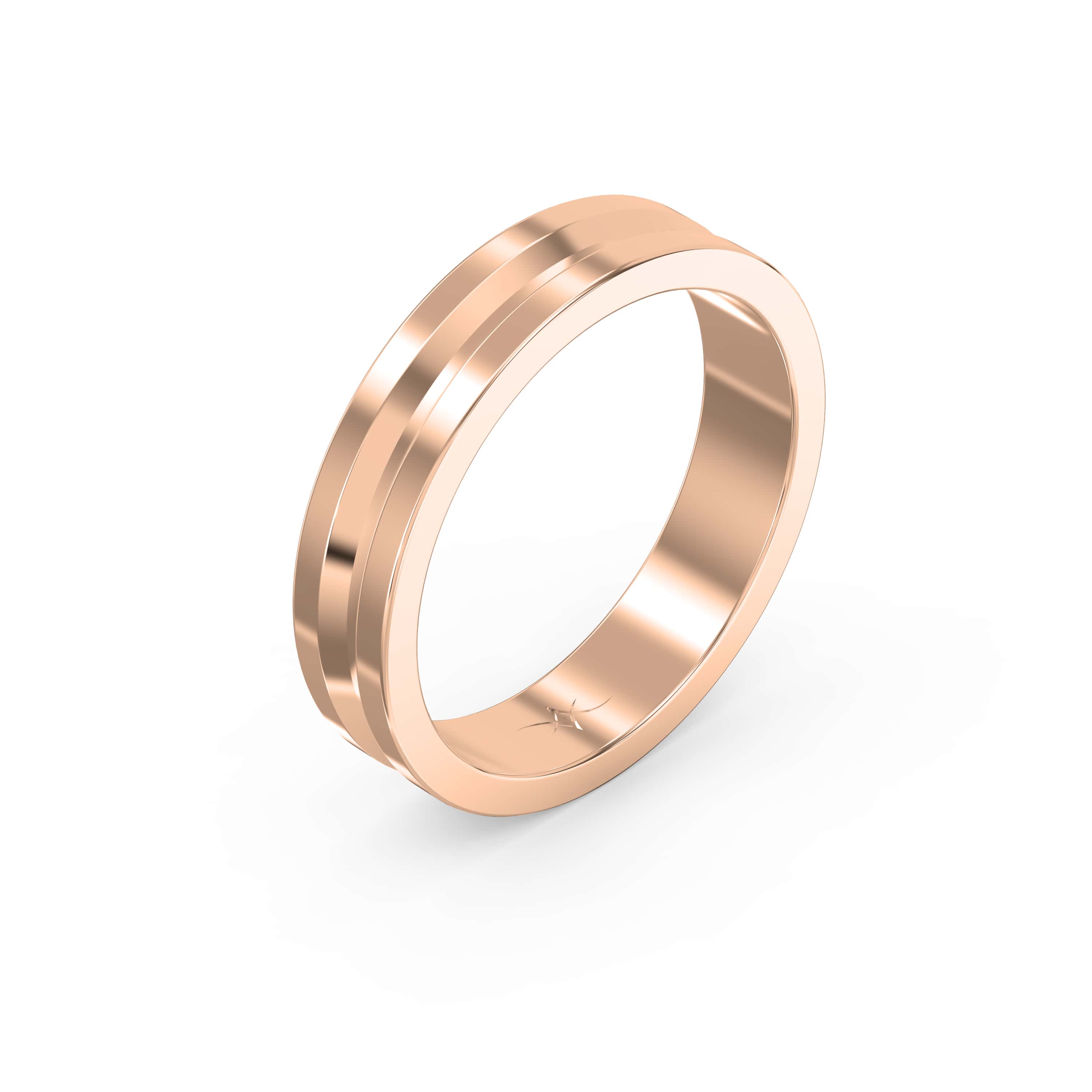 Bullnose Groove Pattern Flat Wedding Ring Bold Lines, Timeless Strength — A Gold Engagement Band for Men