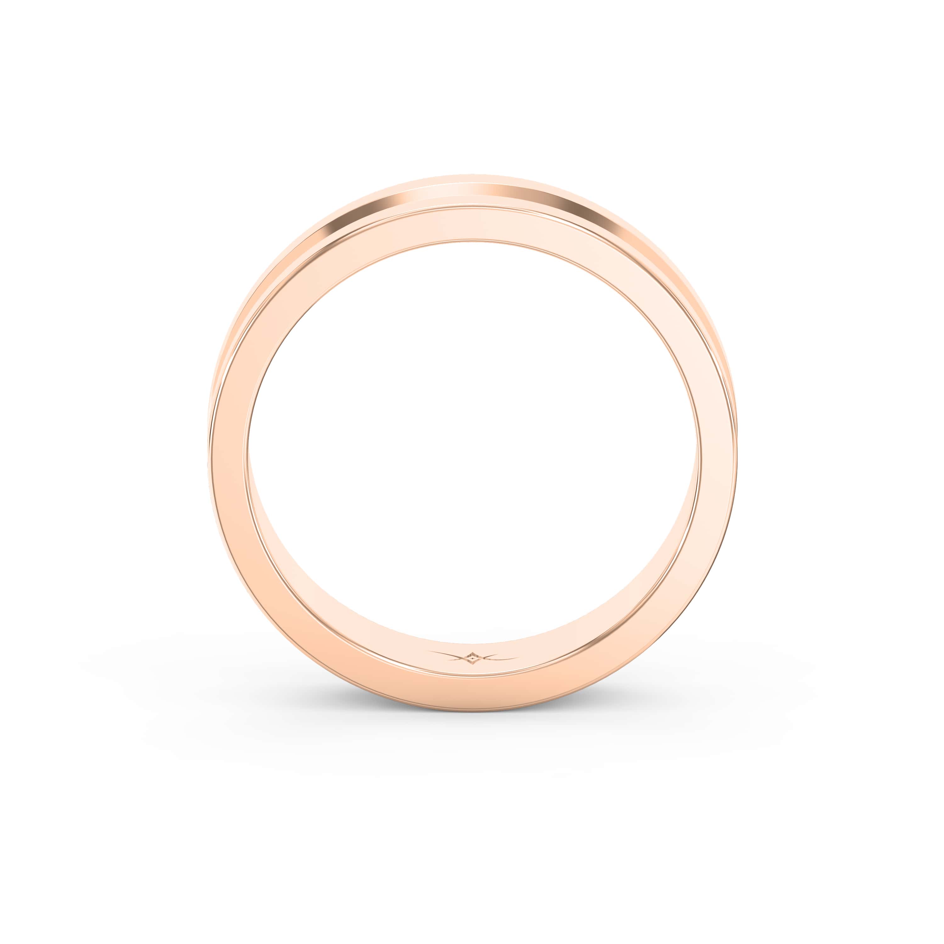 Bullnose Groove Pattern Flat Wedding Ring Bold Lines, Timeless Strength — A Gold Engagement Band for Men