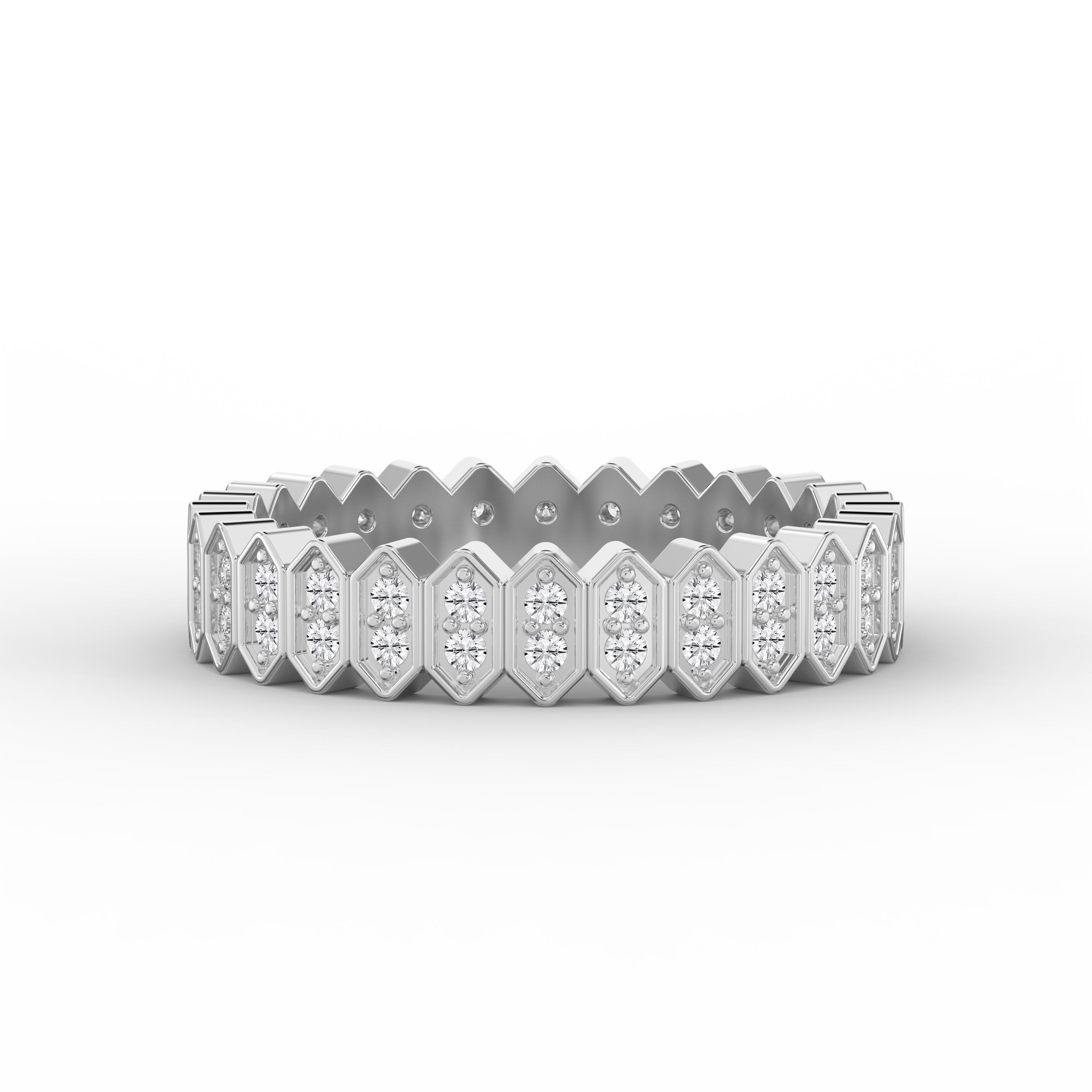 Eternal Hexagon  Round Shape Diamond Band – Marquise Motif Wedding Ring | Lab-Grown & Natural Diamonds