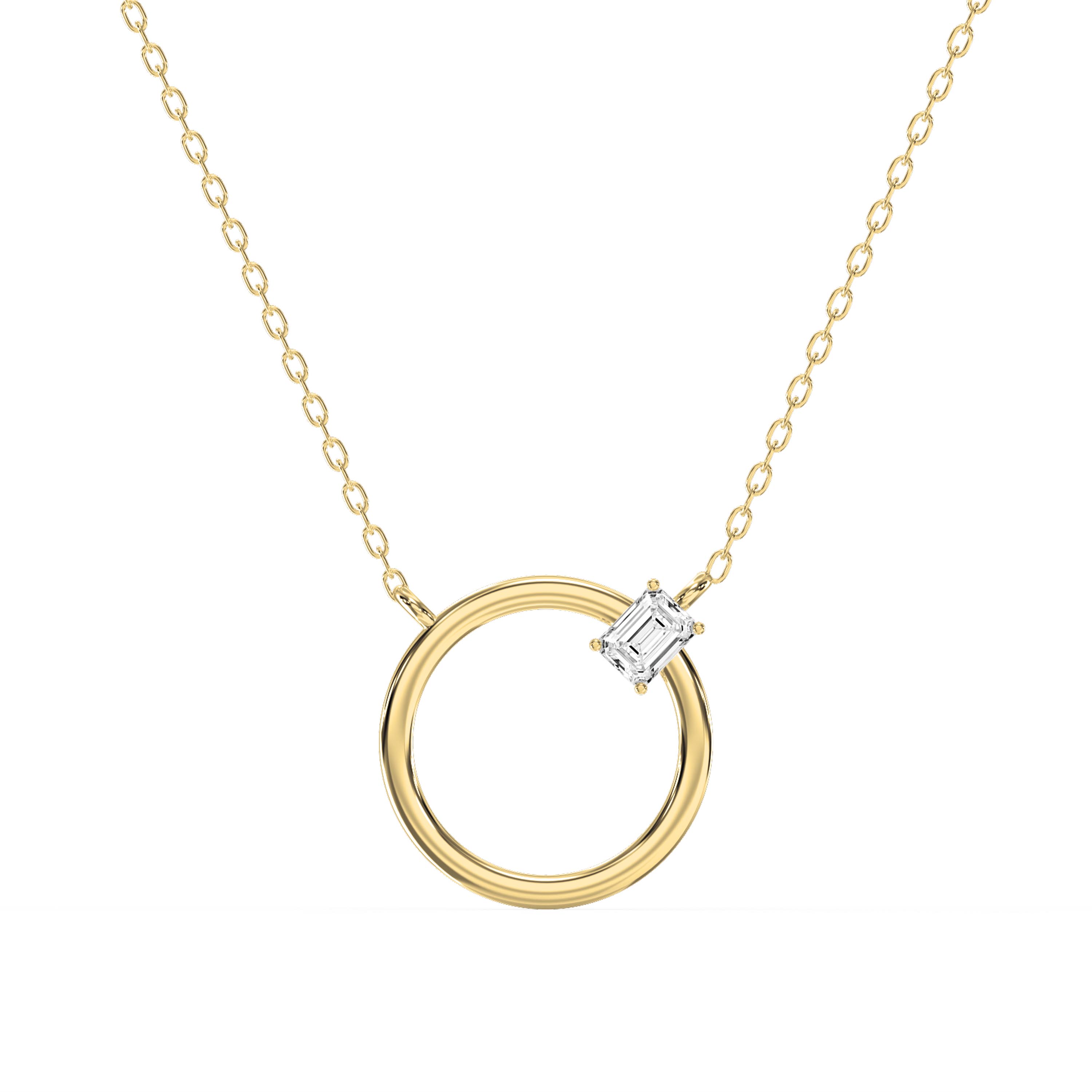 Circle Diamond Pendant Necklace | Minimalist Emerald-Cut Diamond Necklace | Lab - Grown