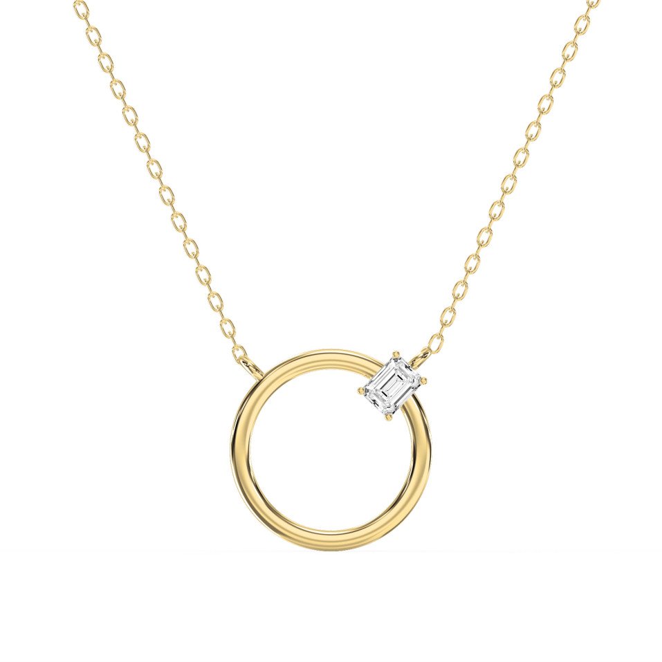 Circle Diamond Pendant Necklace | Minimalist Emerald-Cut Diamond Necklace | Lab - Grown