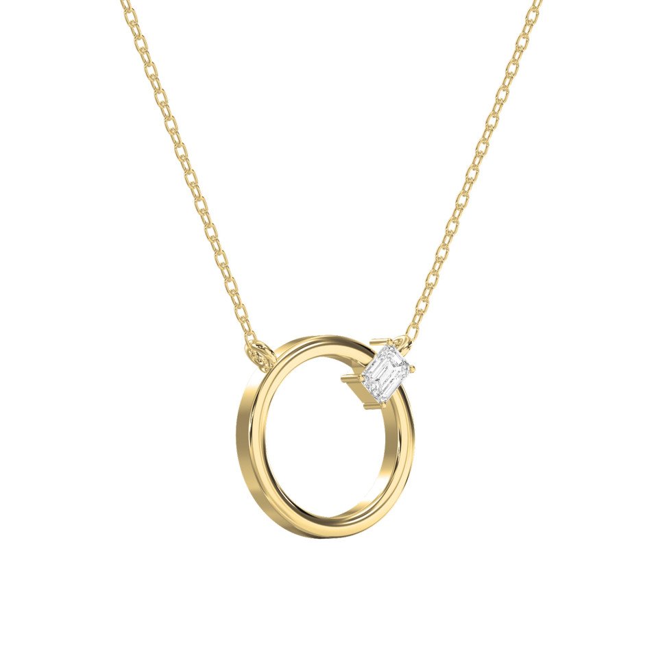 Circle Diamond Pendant Necklace | Minimalist Emerald-Cut Diamond Necklace | Lab - Grown