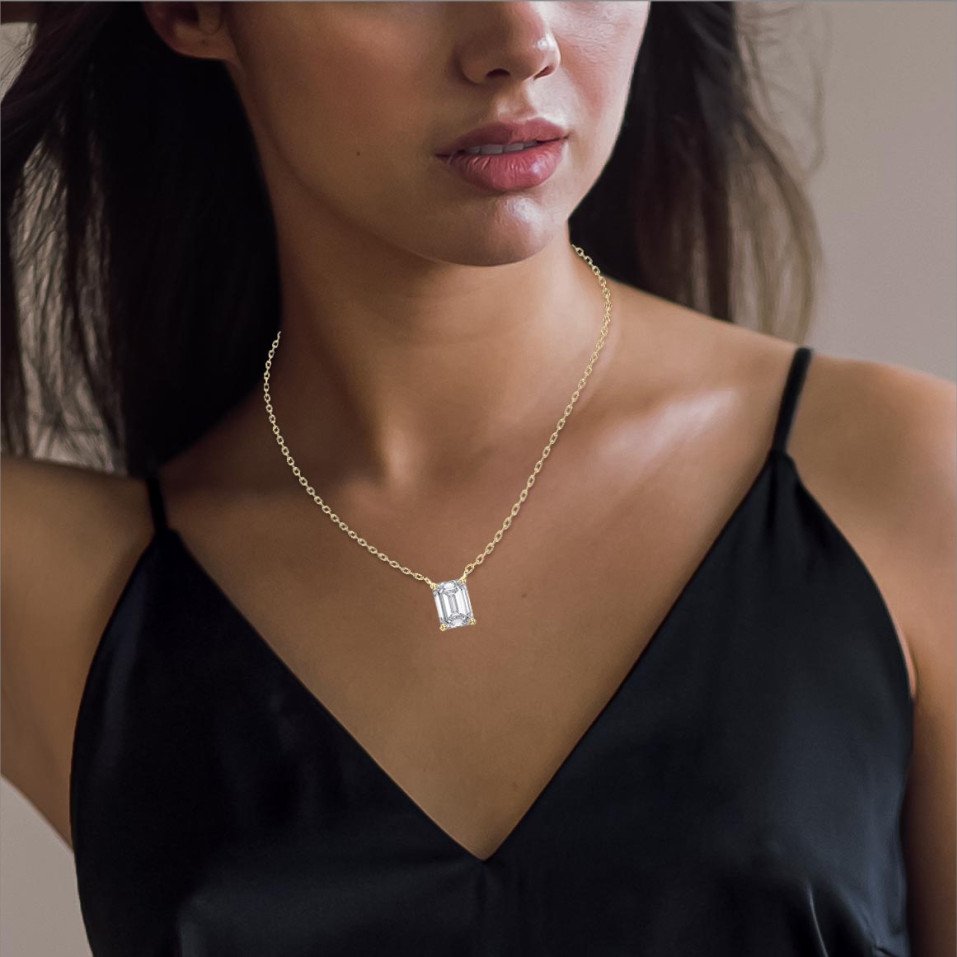 Emerald Shape Diamond Necklace – Choose Lab Grown or Natural Center Diamond