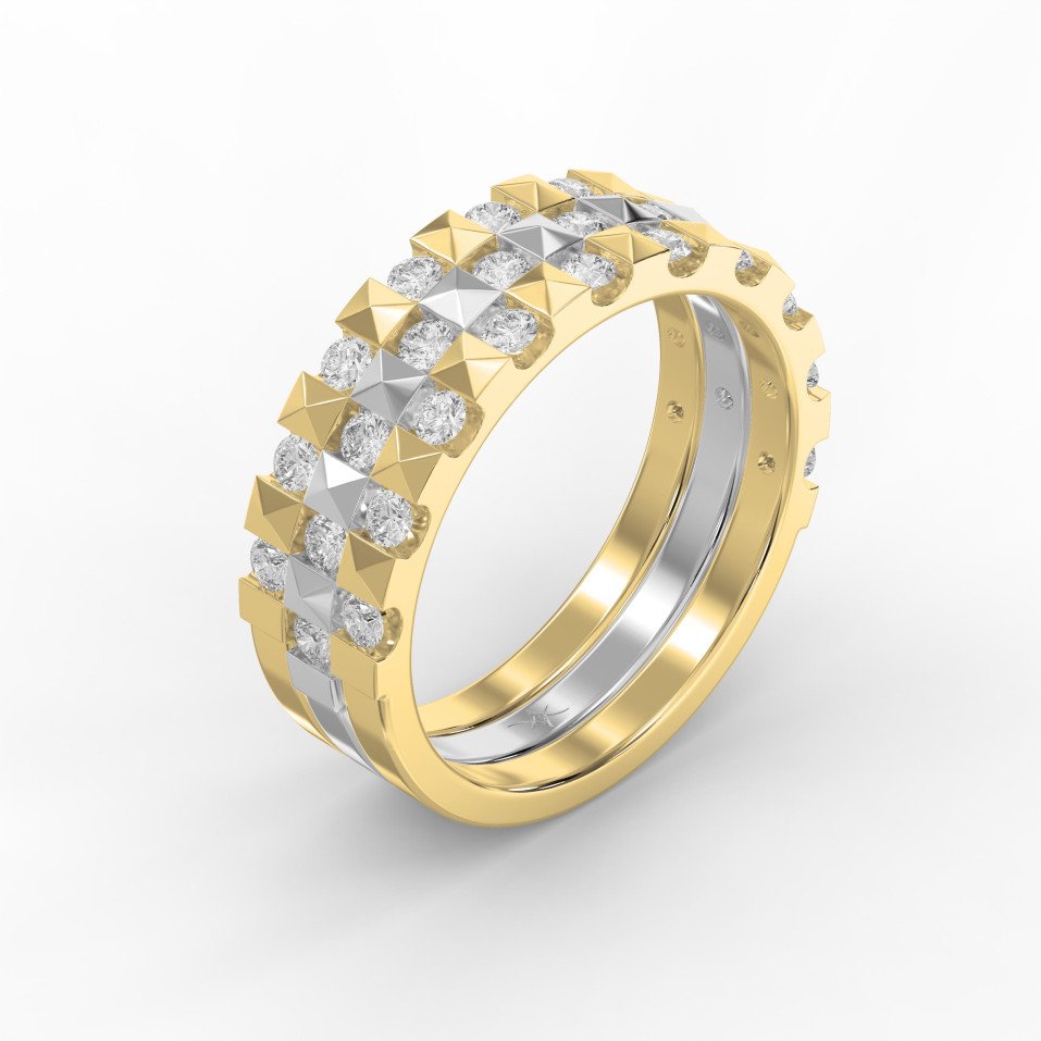 Stellar Edge Two-Tone  Diamond Band Ring Round Brilliant Cut Diamonds | Modern Wedding & Anniversary Ring