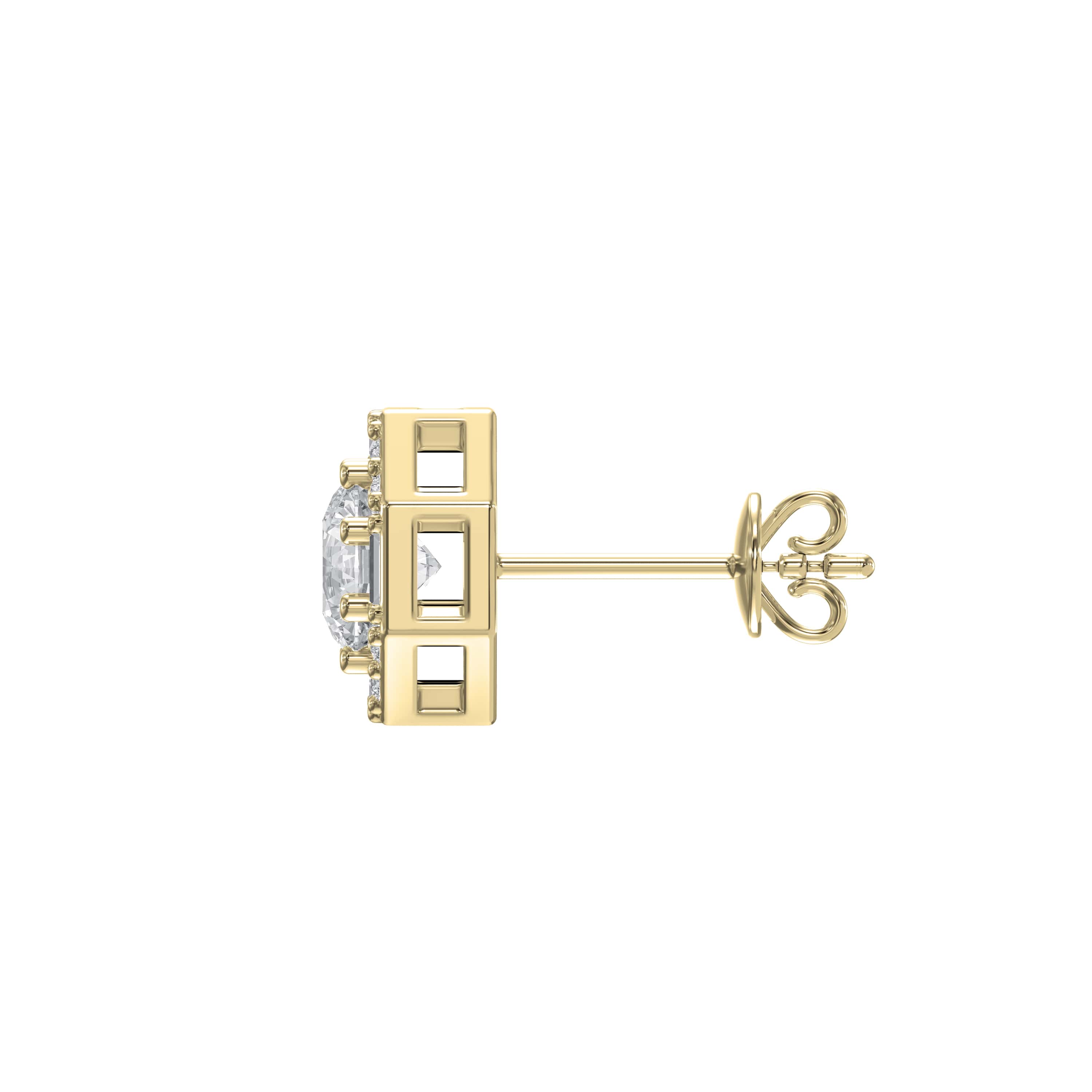 Octagon Halo Diamond Stud Earrings – Round Brilliant Center with Baguette & Round Accent Diamonds | Lab-Grown