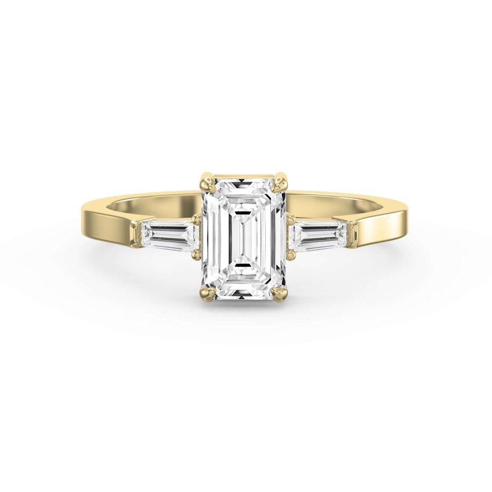 Three-Stone Engagement Ring with Custom Center Stone & Tapered Baguette Diamonds