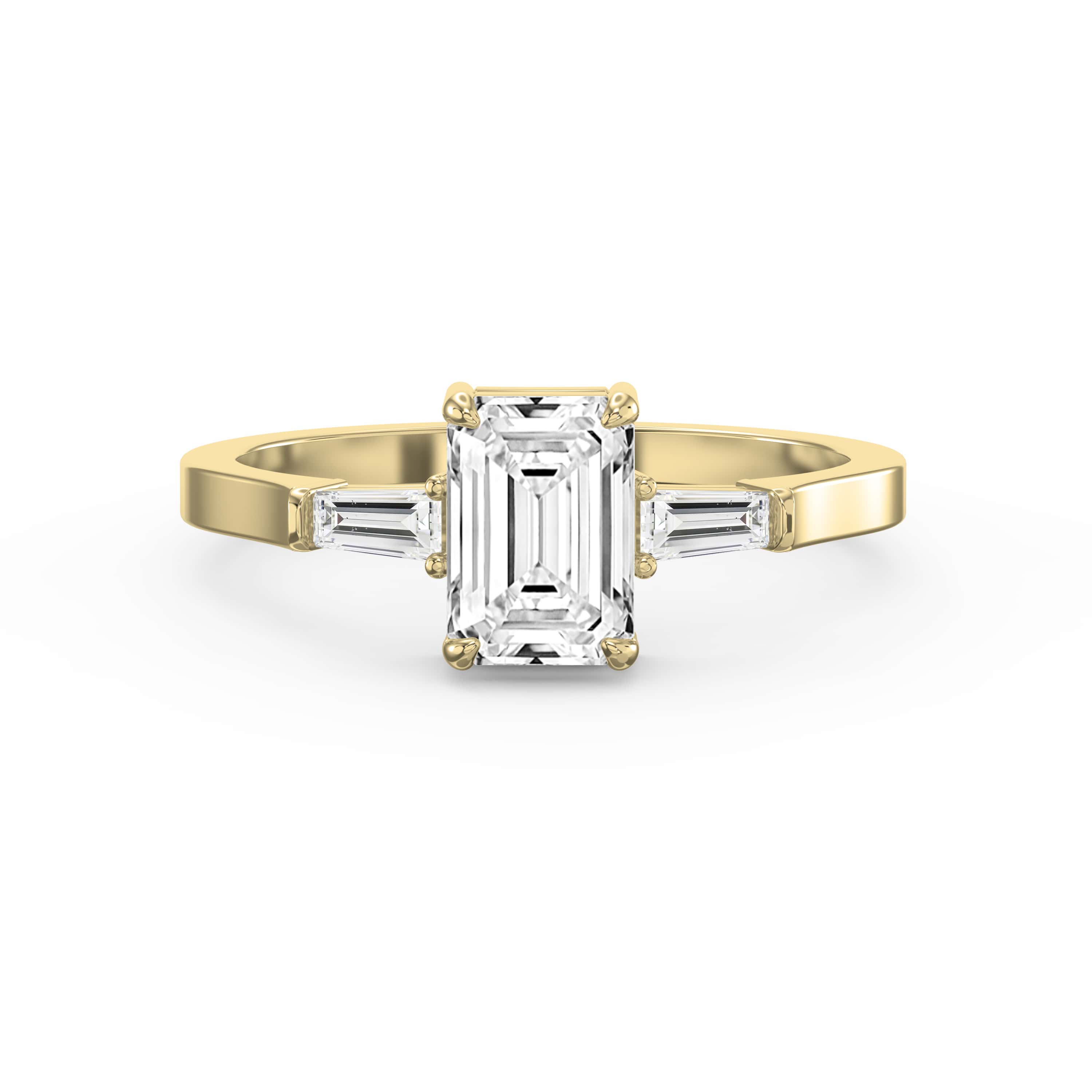 Three-Stone Engagement Ring with Custom Center Stone & Tapered Baguette Diamonds
