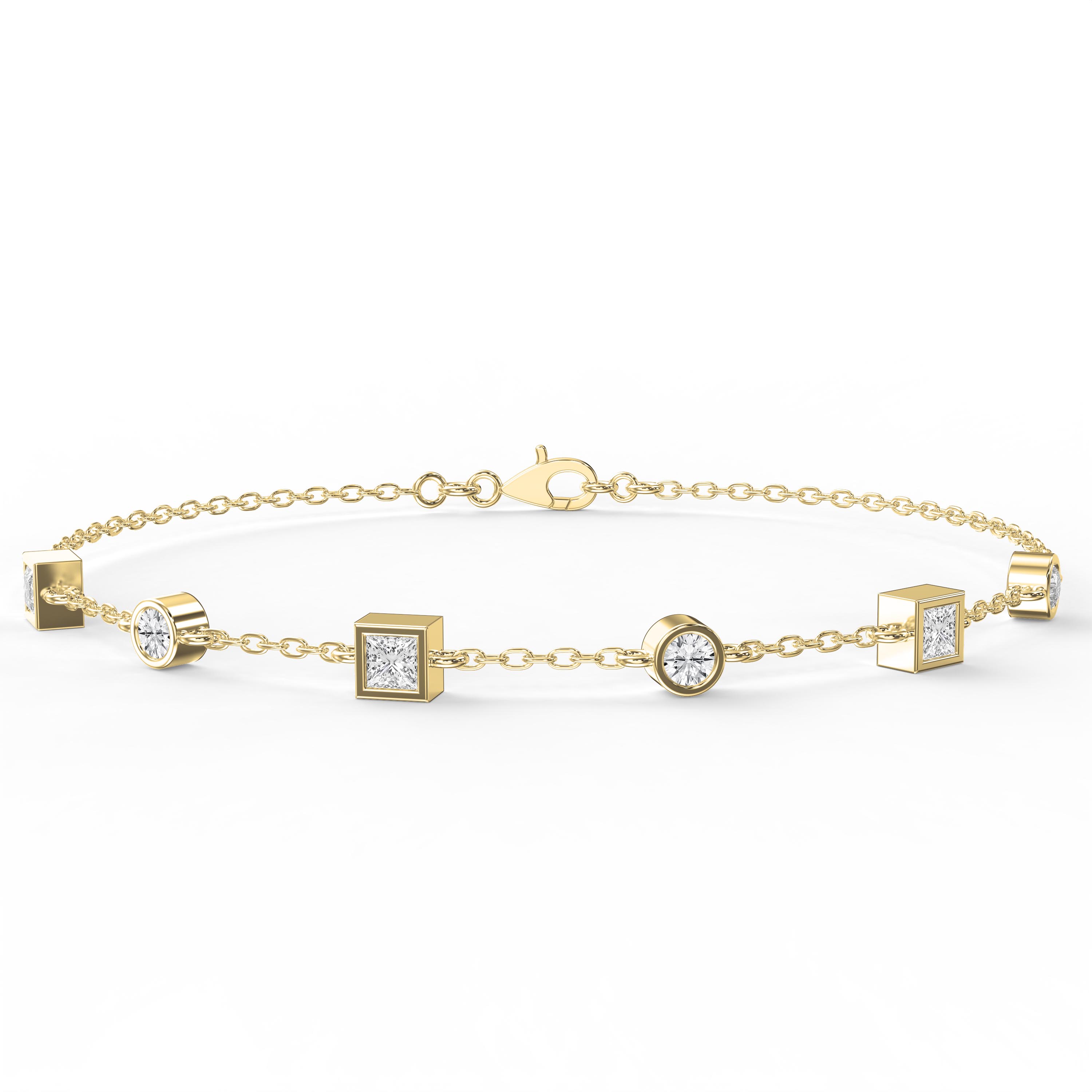 Modern Diamond Station Bracelet with Alternating Round & Princess-Cut Bezel Set Diamonds | Lab - Grown & Natural