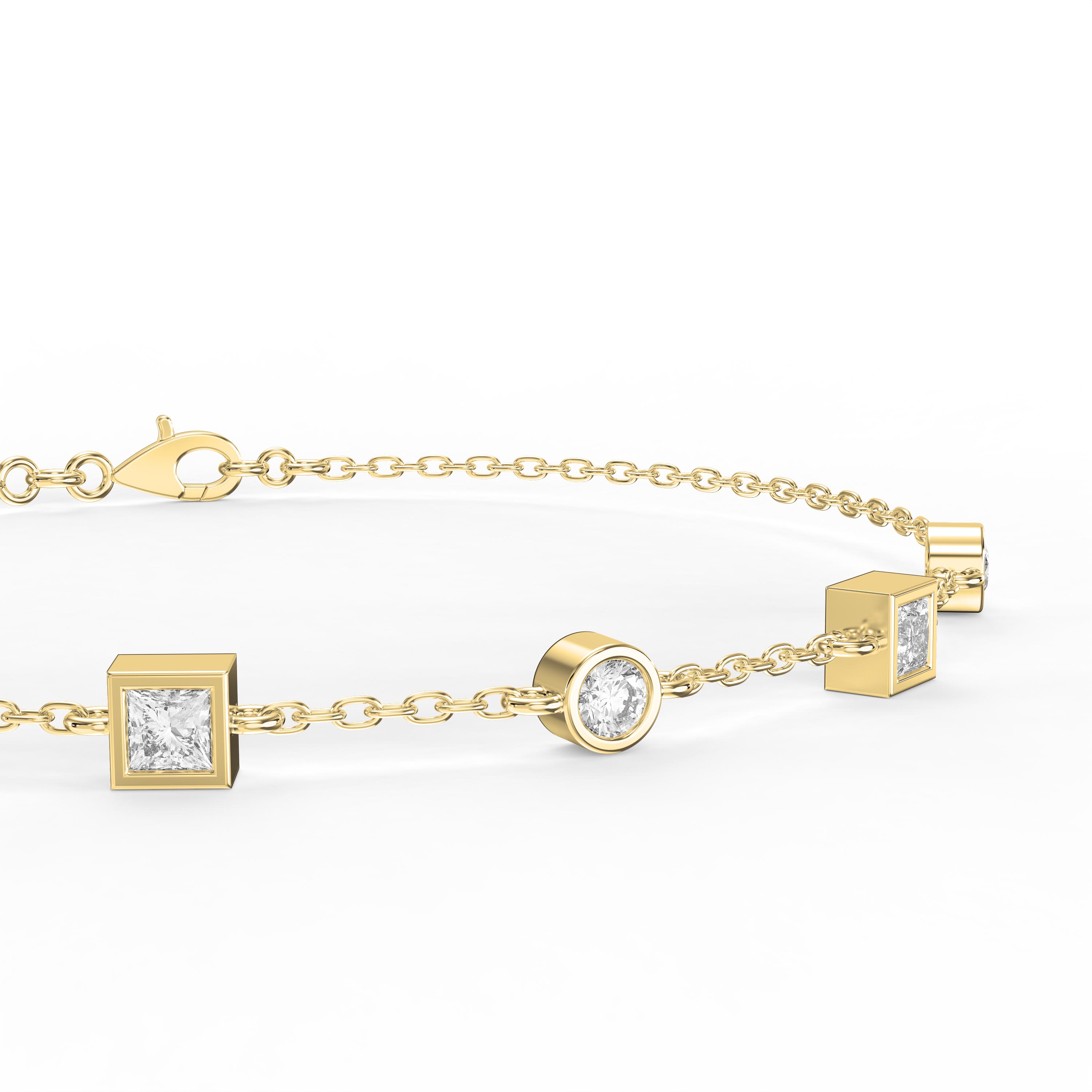 Modern Diamond Station Bracelet with Alternating Round & Princess-Cut Bezel Set Diamonds | Lab - Grown & Natural