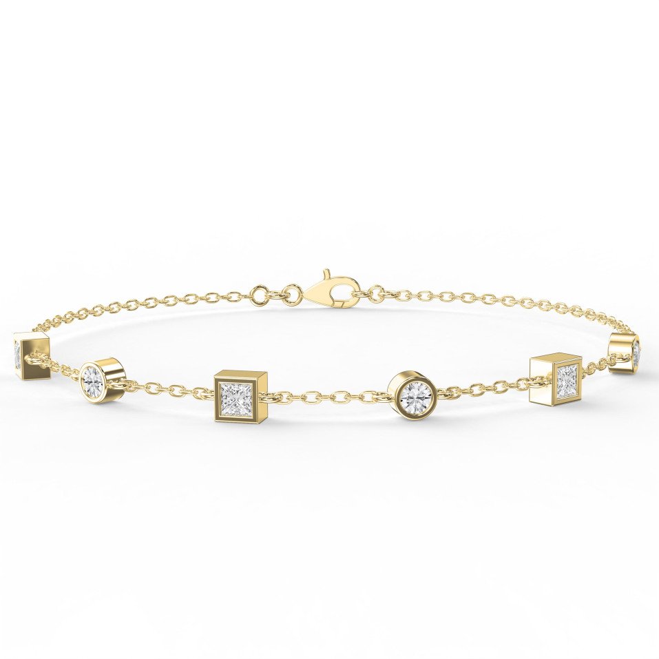 Modern Diamond Station Bracelet with Alternating Round & Princess-Cut Bezel Set Diamonds | Lab - Grown & Natural