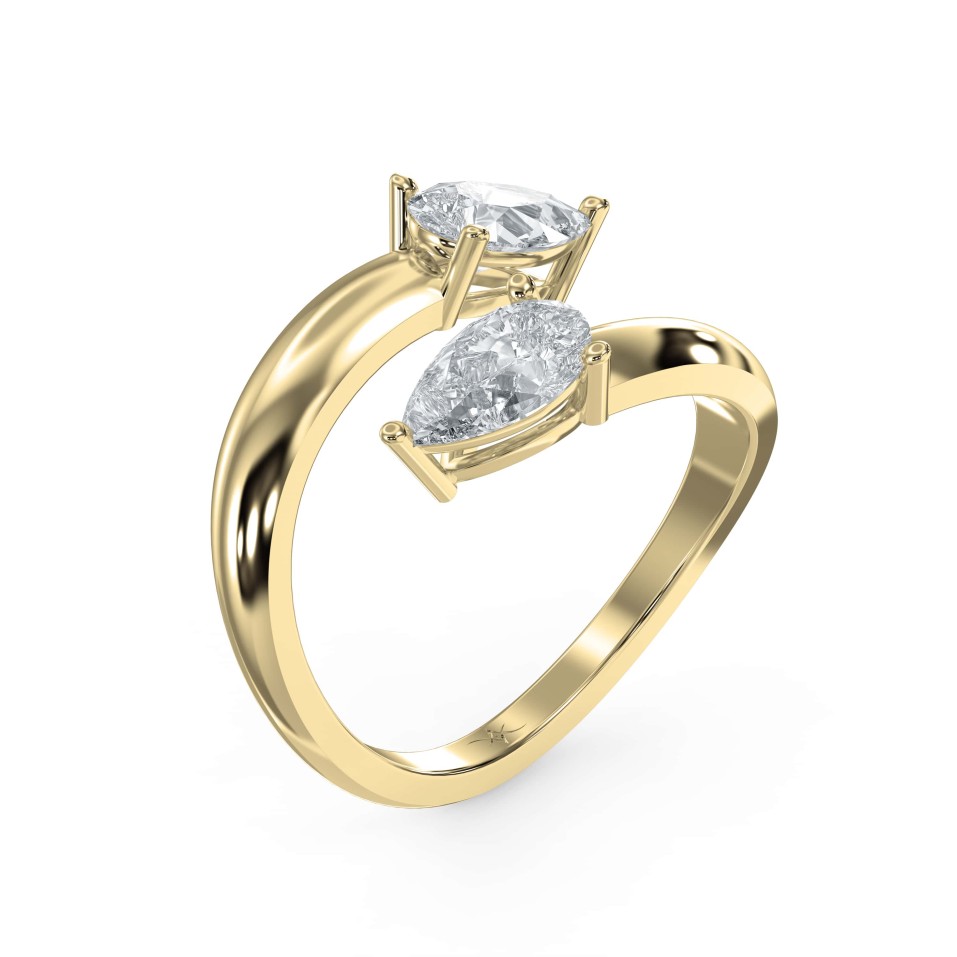 Two-Stone Claw Ring – Pear-Shaped Lab-Grown & Natural Diamonds