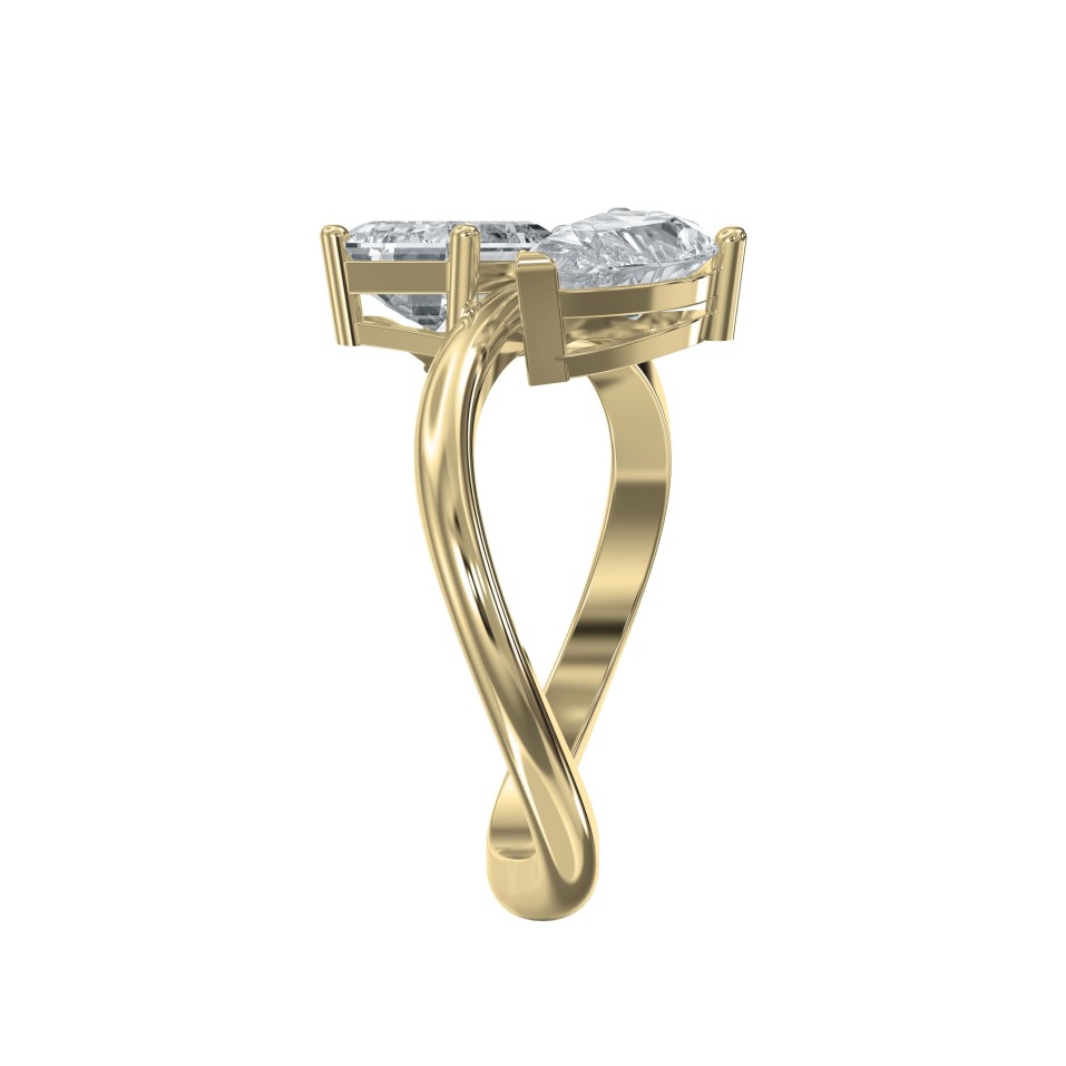 Two-Stone Cocktail Ring with Curved Band – Emerald & Pear Shape | Lab-Grown