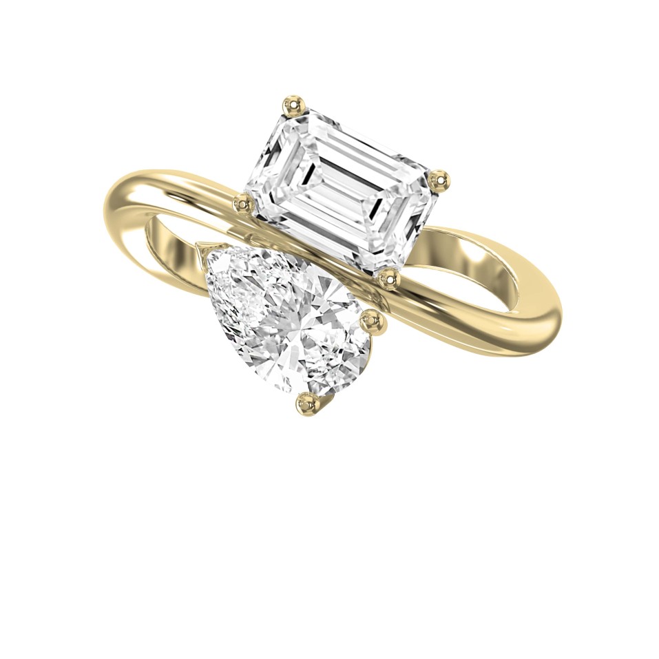 Two-Stone Cocktail Ring with Curved Band – Emerald & Pear Shape | Lab-Grown