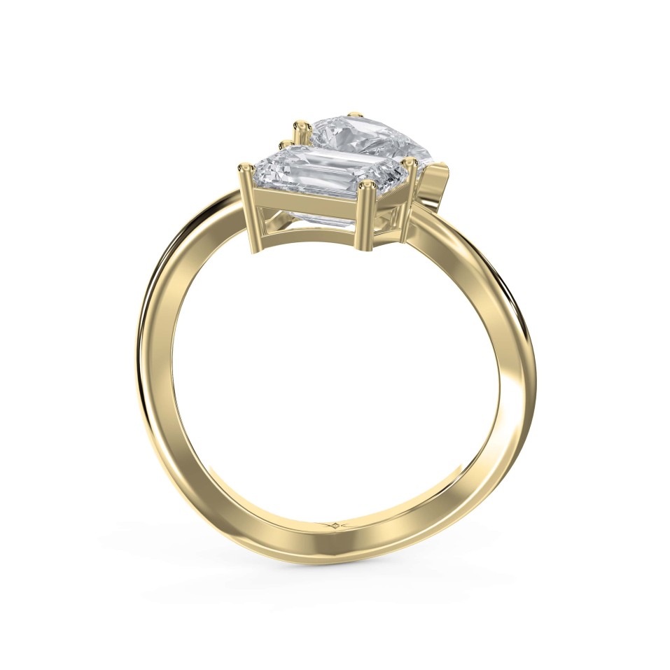 Two-Stone Cocktail Ring with Curved Band – Emerald & Pear Shape | Lab-Grown
