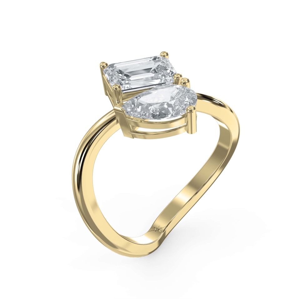 Two-Stone Cocktail Ring with Curved Band – Emerald & Pear Shape | Lab-Grown