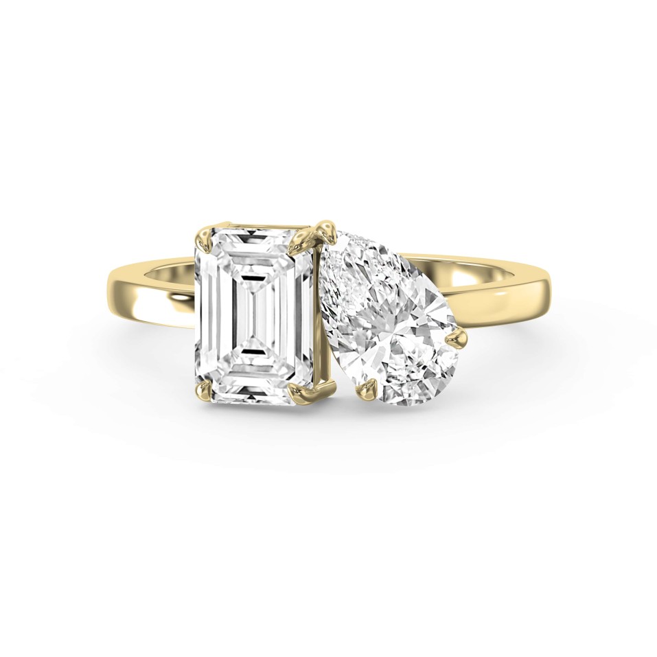 Two-Stone Friendly Diamonds Ring – Emerald & Pear Shape | Lab-Grown