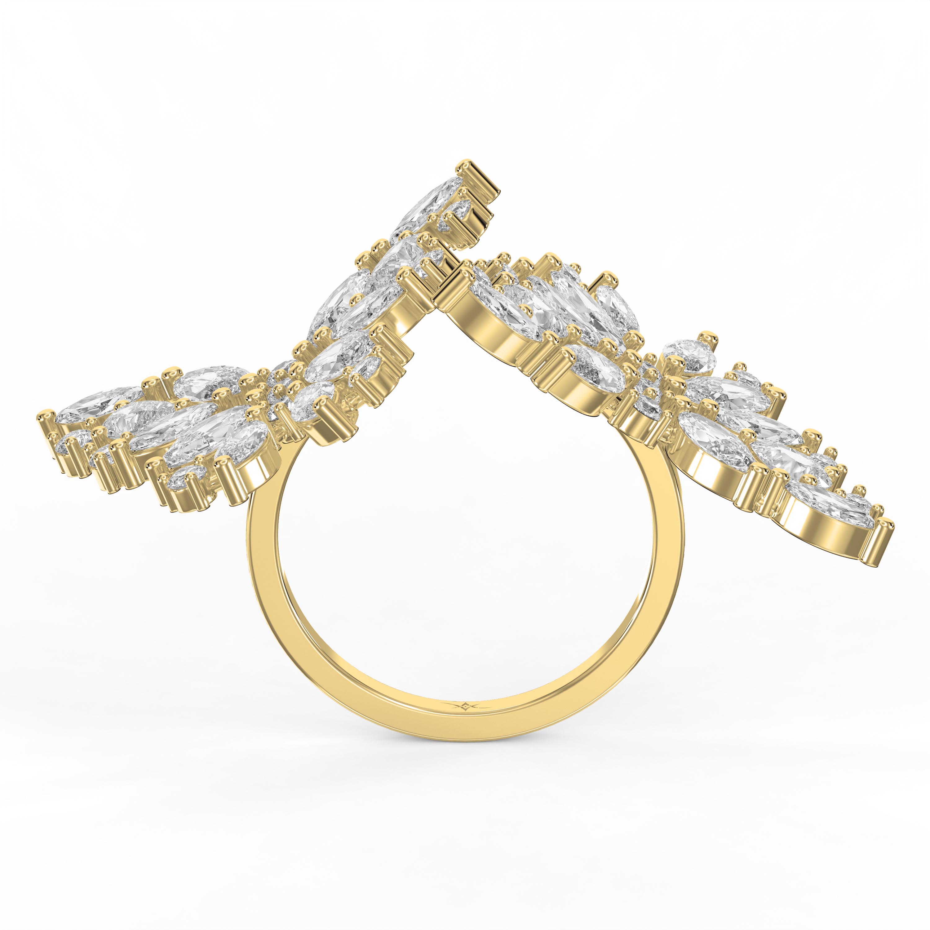 Marquise, Pear & Round Diamond Double Floral Ring – Statement Cocktail Butterfly Style | Lab-Grown & Natural Diamond Options