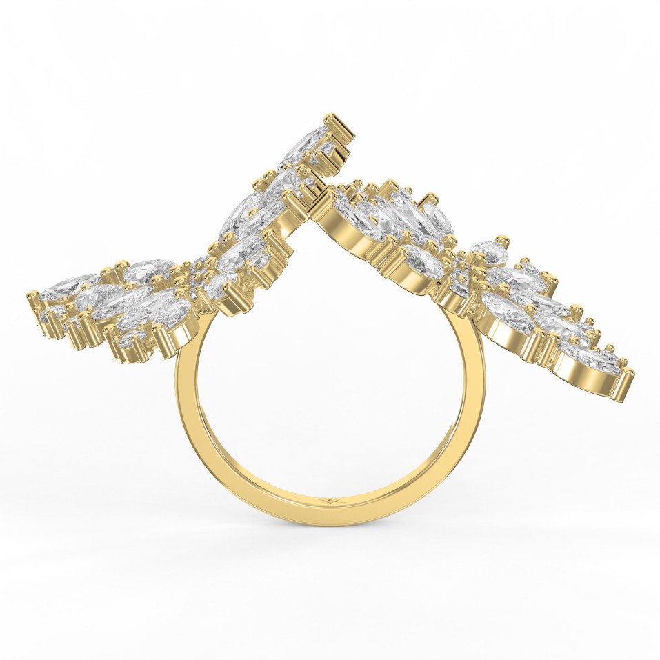 Marquise, Pear & Round Diamond Double Floral Ring – Statement Cocktail Butterfly Style | Lab-Grown & Natural Diamond Options