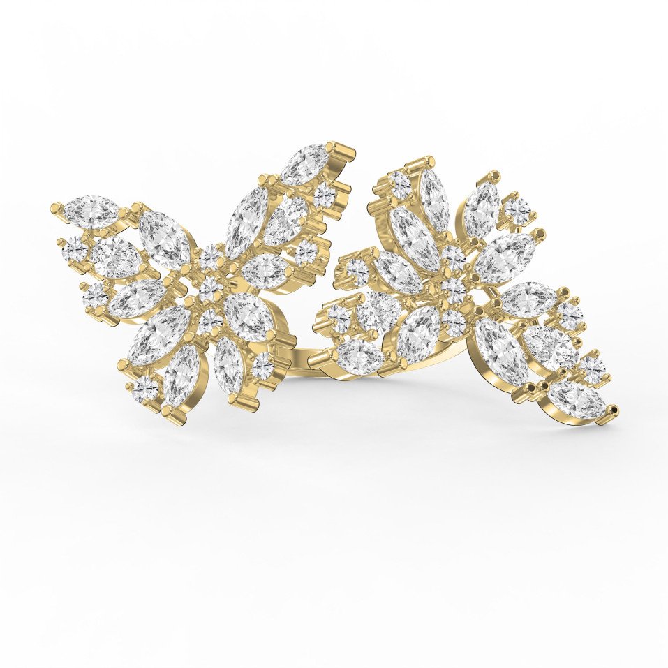 Marquise, Pear & Round Diamond Double Floral Ring – Statement Cocktail Butterfly Style | Lab-Grown & Natural Diamond Options