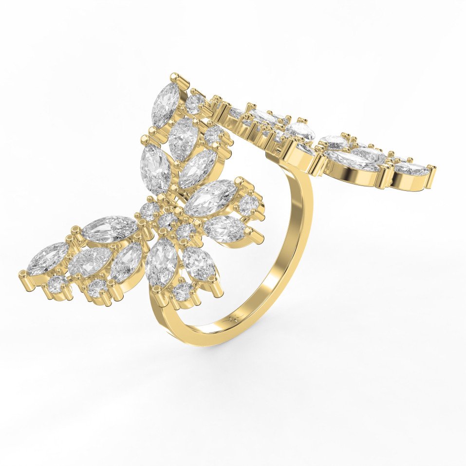 Marquise, Pear & Round Diamond Double Floral Ring – Statement Cocktail Butterfly Style | Lab-Grown & Natural Diamond Options