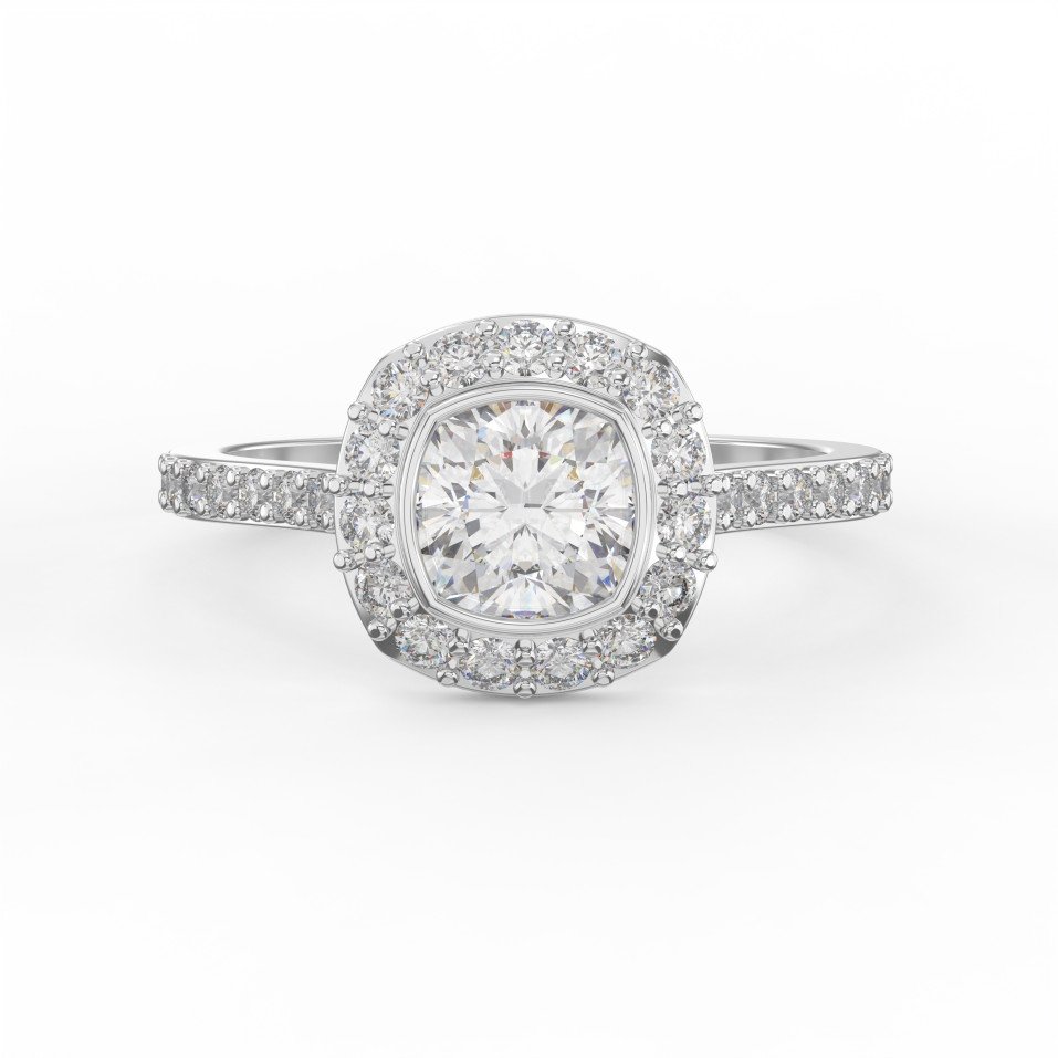 Cushion Shape Round Brilliant Side Stone Engagement Ring | Lab-Grown & Natural Diamonds