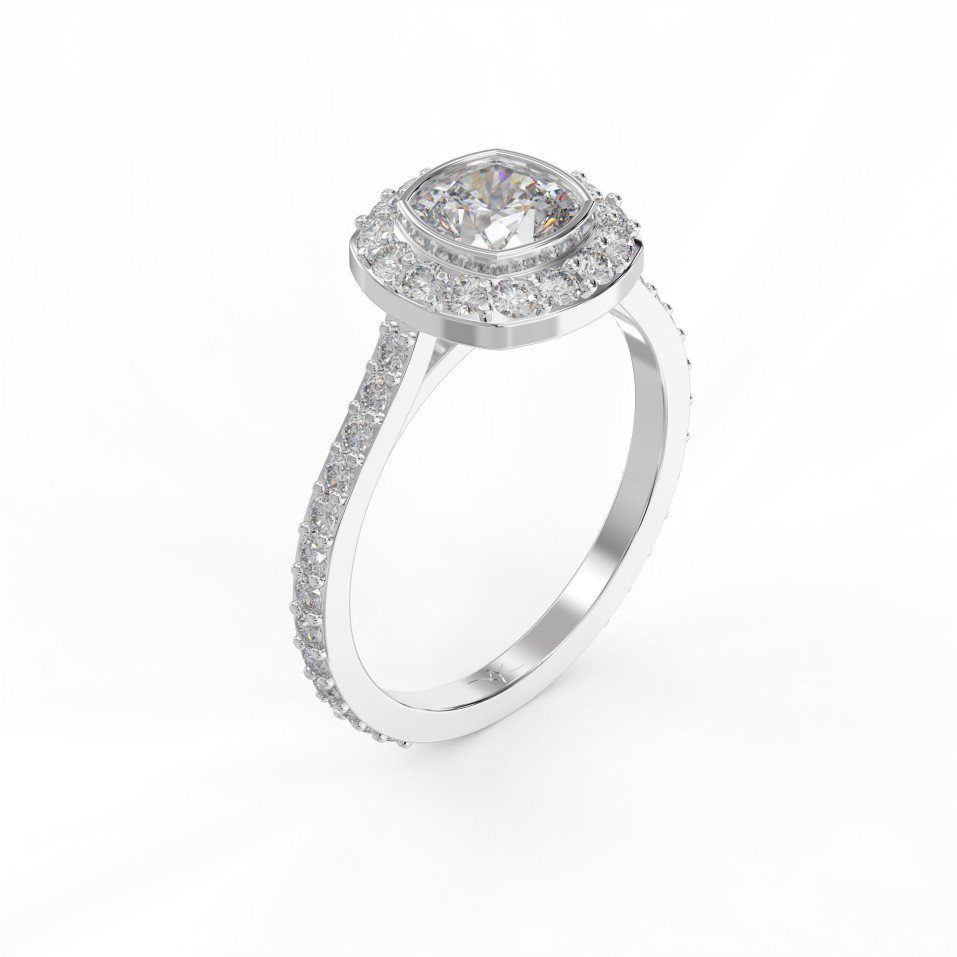Cushion Shape Round Brilliant Side Stone Engagement Ring | Lab-Grown & Natural Diamonds