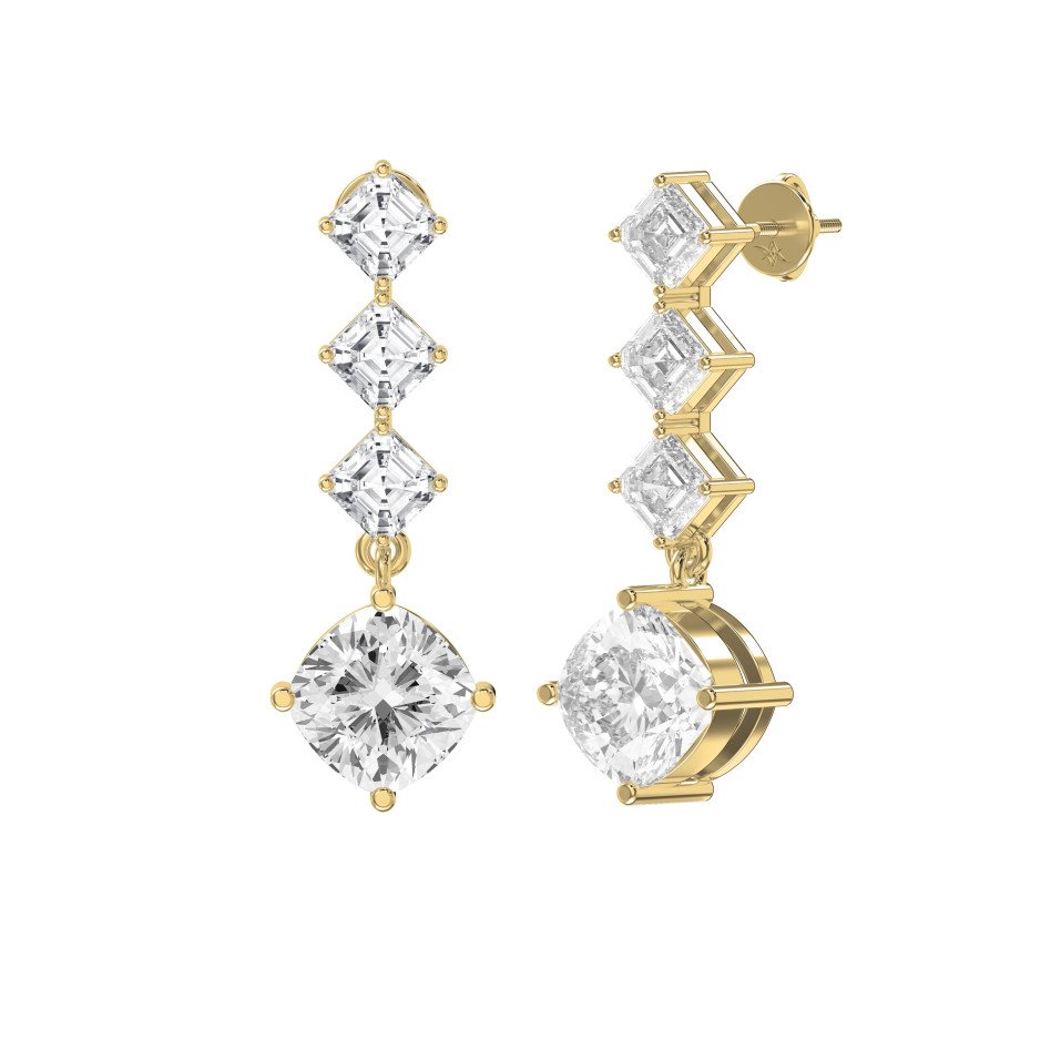 Asscher-Cut and Cushion Diamond Drop Earrings | Elegant Luxury Jewelry | Choose Lab - Grown & Platinum