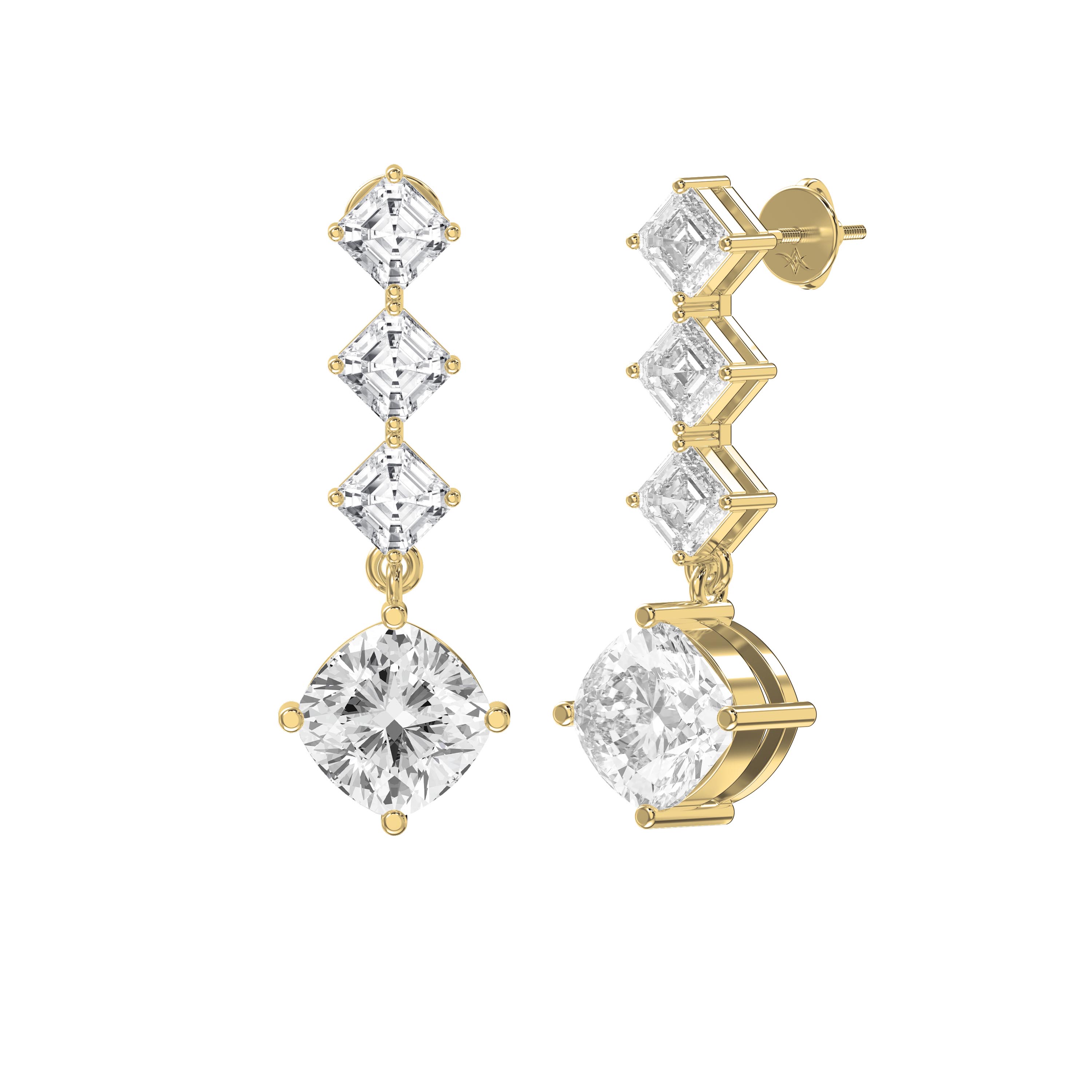 Asscher-Cut and Cushion Diamond Drop Earrings | Elegant Luxury Jewelry | Choose Lab - Grown & Platinum