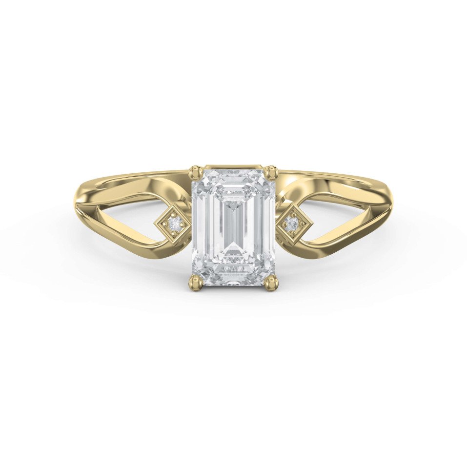 Classic 4-Prong Engagement Ring with Geometric Side Diamonds – Lab-Grown & Natural Diamond